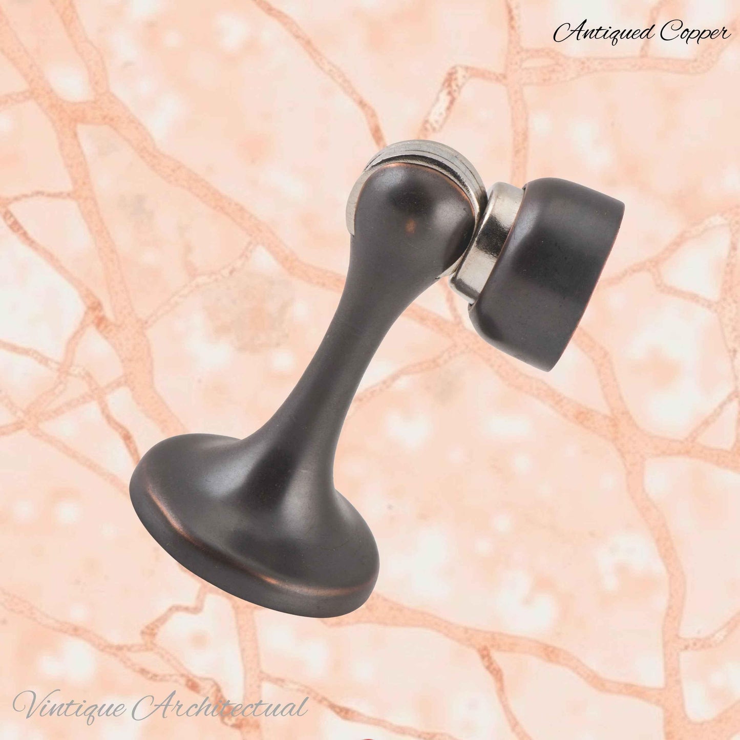 Antiqued Copper Brass Magnetic door stop 75mm L x 44mm baseplate - Vintique Concepts