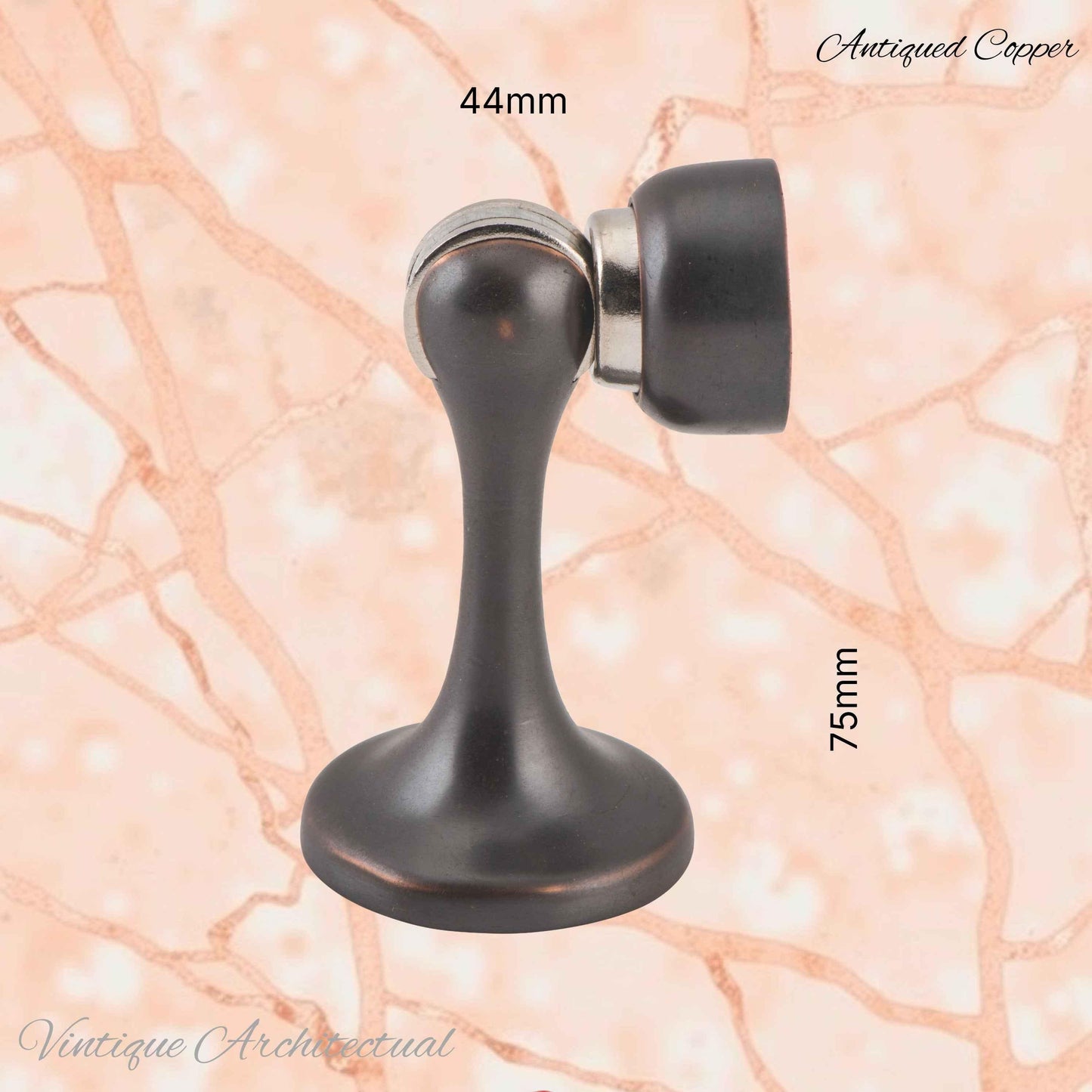 Antiqued Copper Brass Magnetic door stop 75mm L x 44mm baseplate - Vintique Concepts