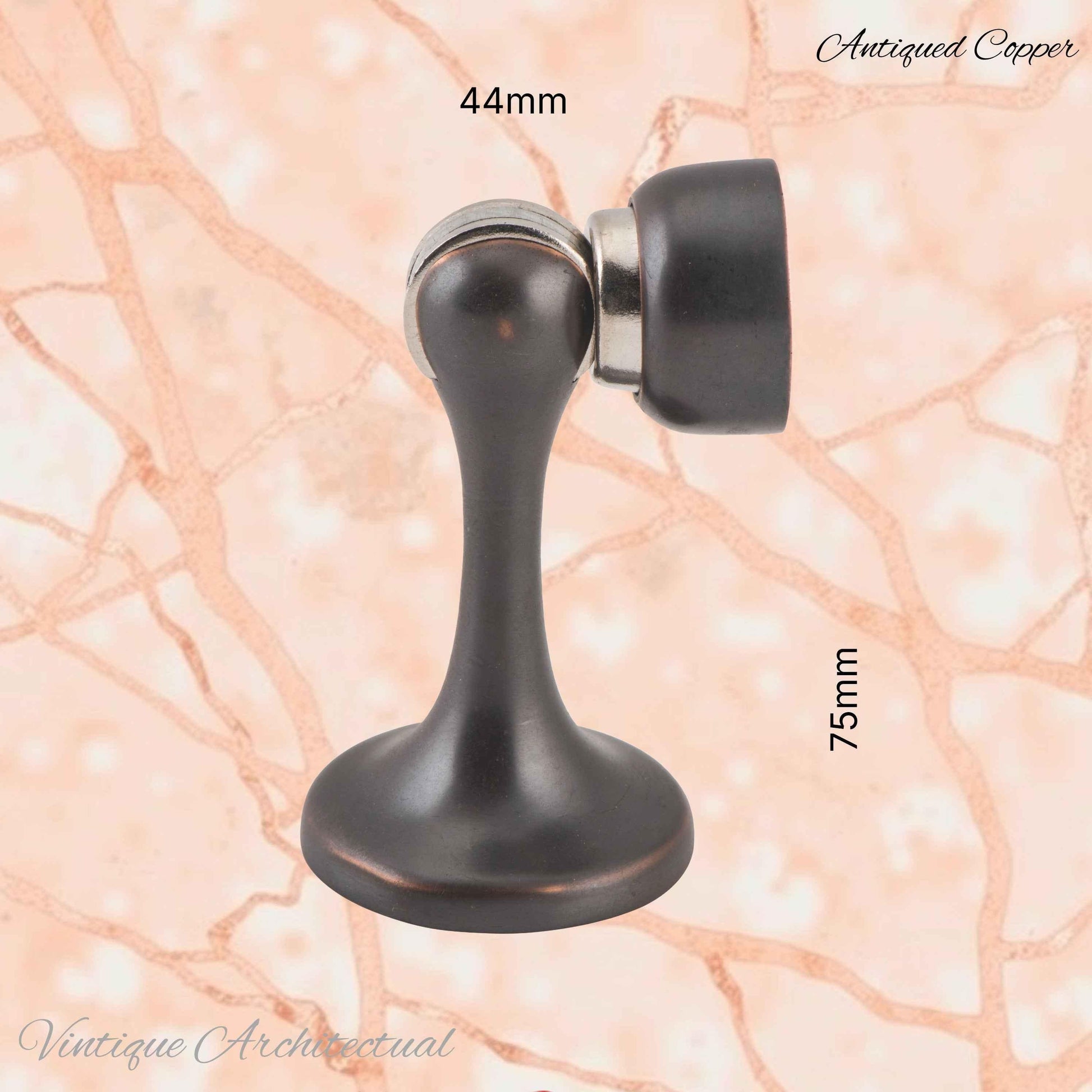 Antiqued Copper Brass Magnetic door stop 75mm L x 44mm baseplate - Vintique Concepts