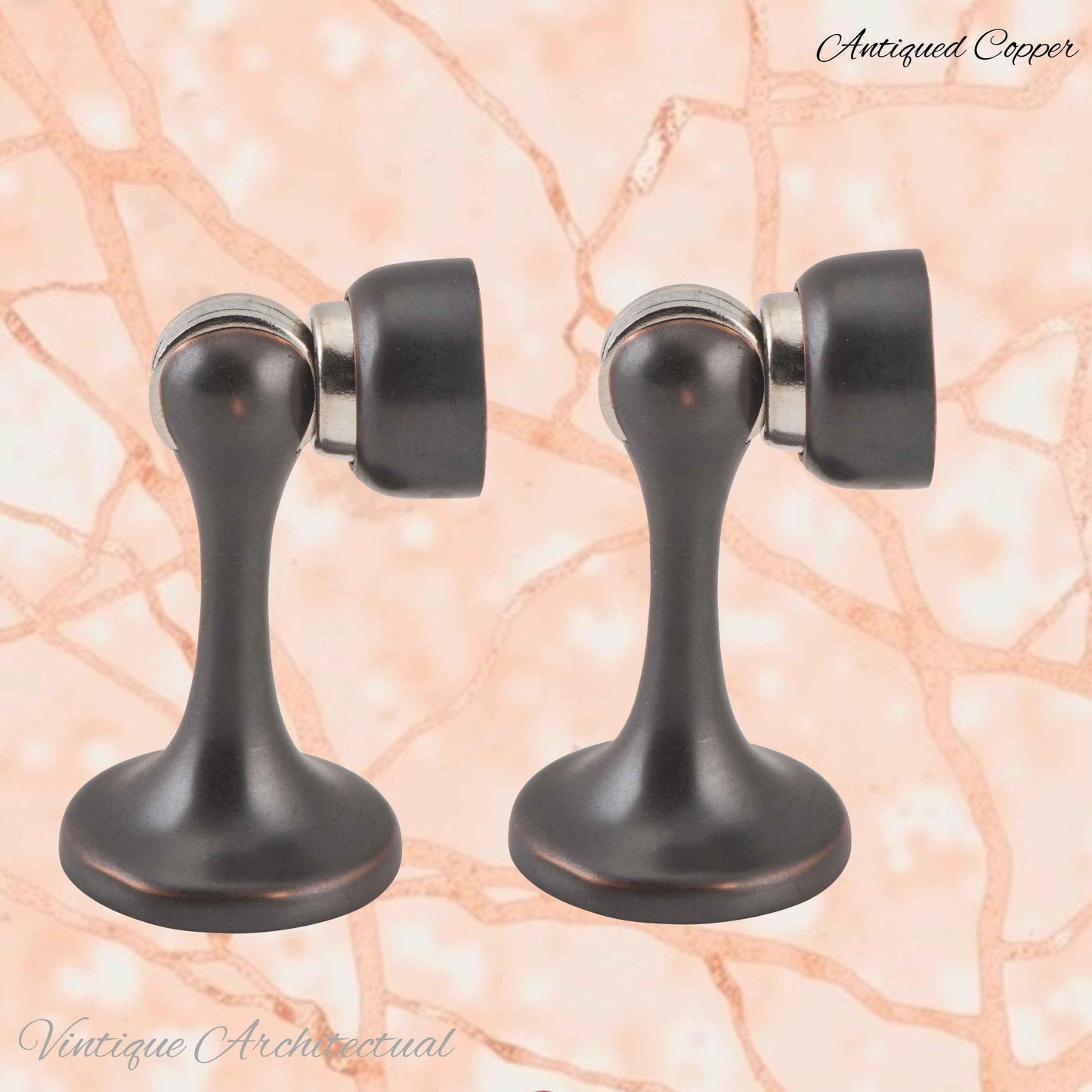 Antiqued Copper Brass Magnetic door stop 75mm L x 44mm baseplate - Vintique Concepts