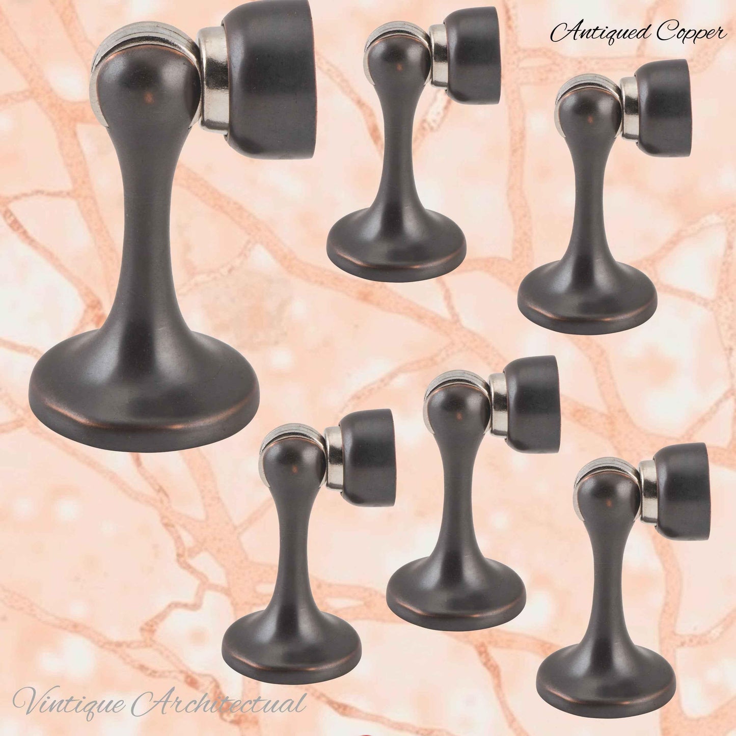 Antiqued Copper Brass Magnetic door stop 75mm L x 44mm baseplate - Vintique Concepts