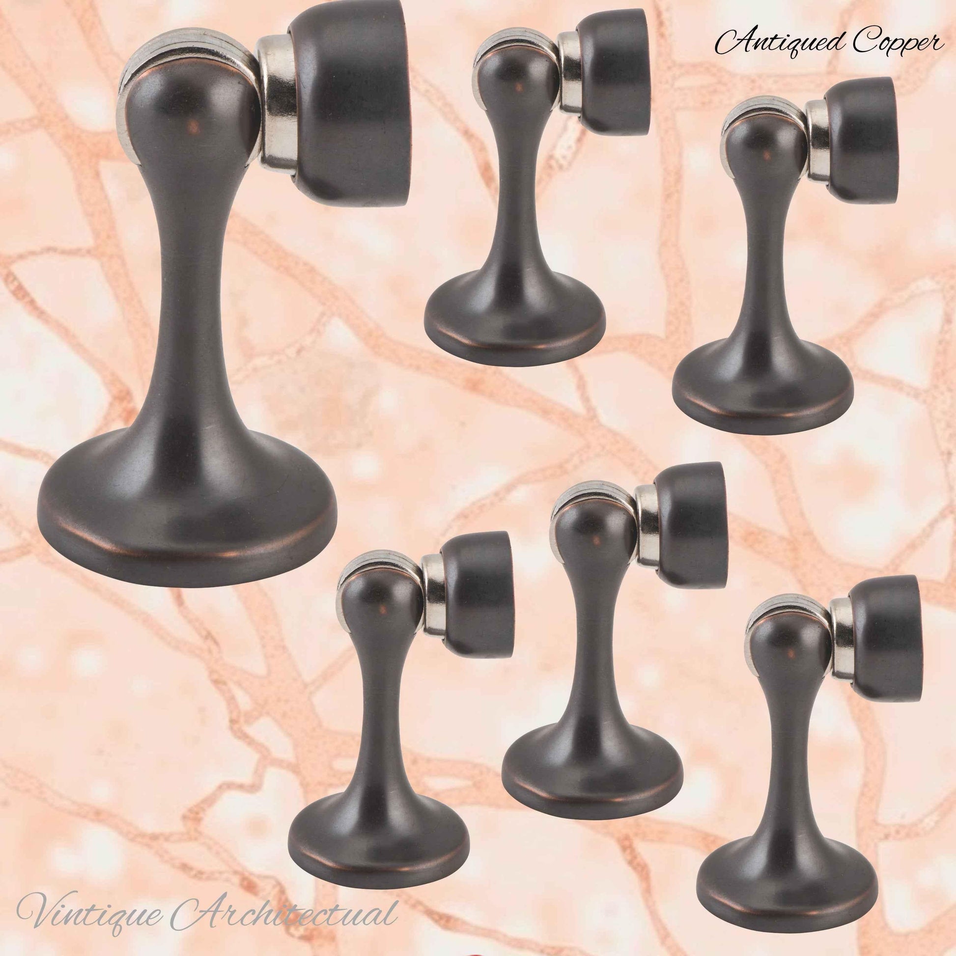 Antiqued Copper Brass Magnetic door stop 75mm L x 44mm baseplate - Vintique Concepts