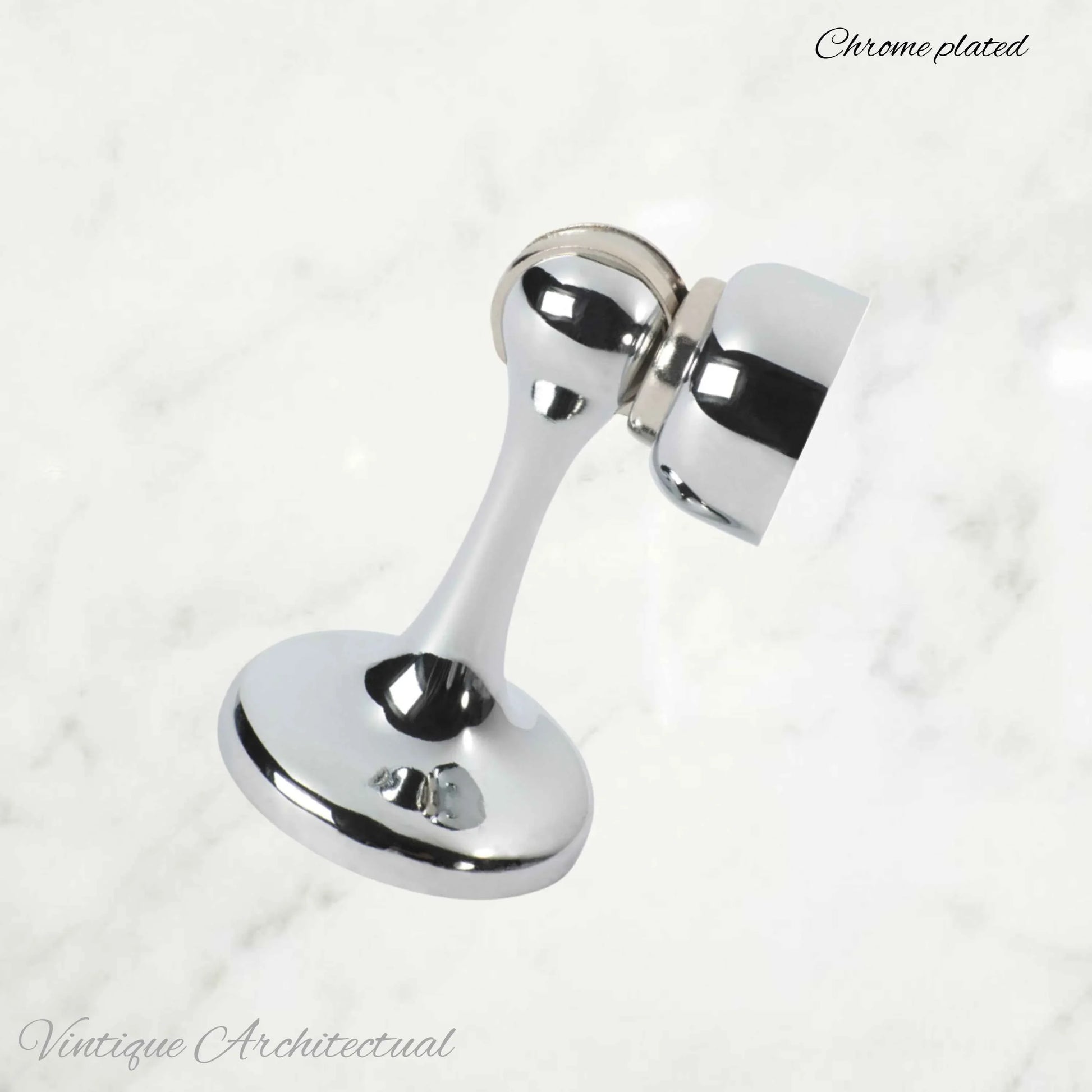 Chrome Plated Brass Magnetic door stop 75mm L x 44mm baseplate - Vintique Concepts