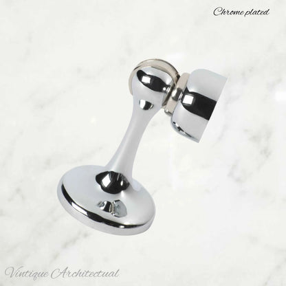 Chrome Plated Brass Magnetic door stop 75mm L x 44mm baseplate - Vintique Concepts