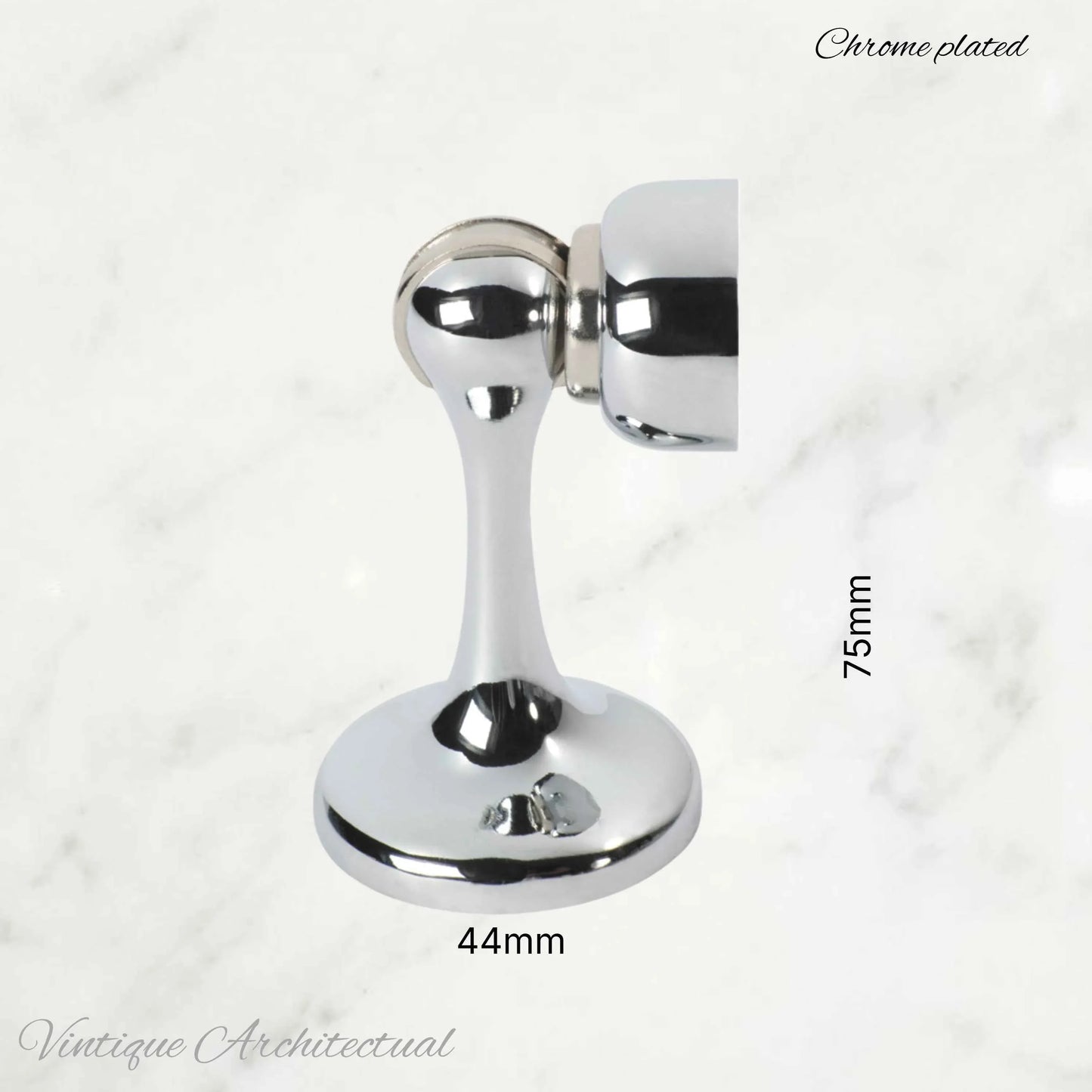 Chrome Plated Brass Magnetic door stop 75mm L x 44mm baseplate - Vintique Concepts
