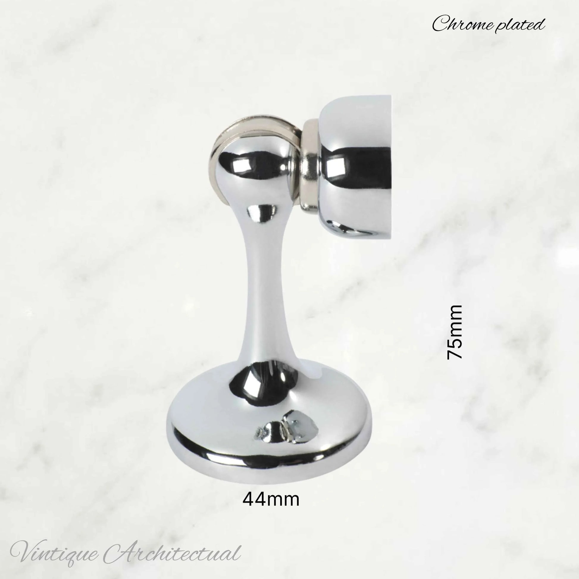Chrome Plated Brass Magnetic door stop 75mm L x 44mm baseplate - Vintique Concepts