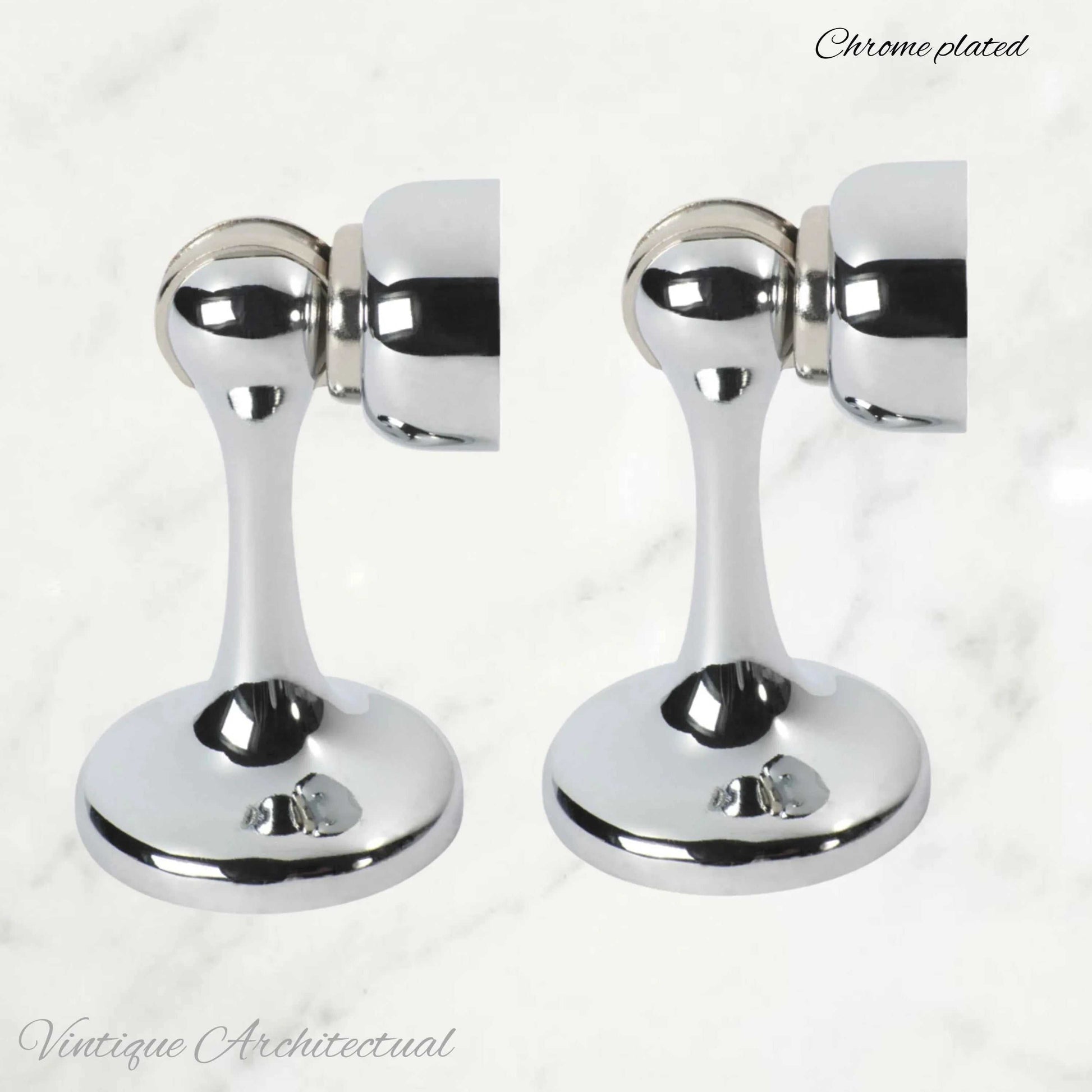 Chrome Plated Brass Magnetic door stop 75mm L x 44mm baseplate - Vintique Concepts