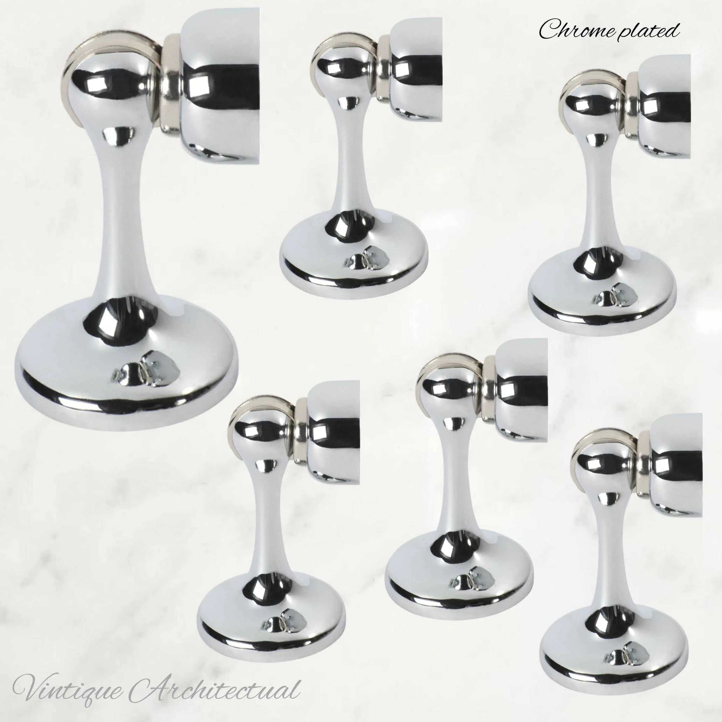 Chrome Plated Brass Magnetic door stop 75mm L x 44mm baseplate - Vintique Concepts