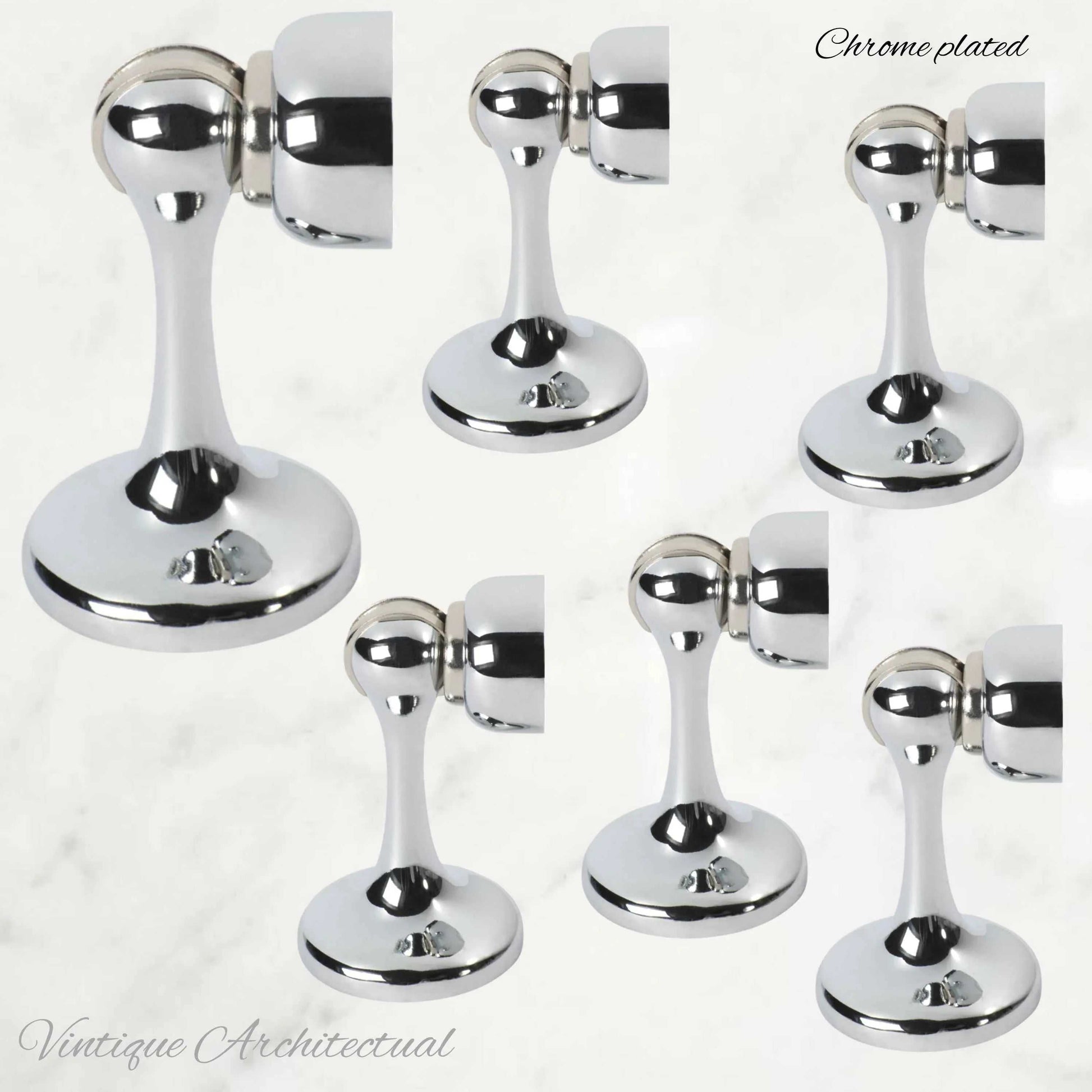 Chrome Plated Brass Magnetic door stop 75mm L x 44mm baseplate - Vintique Concepts