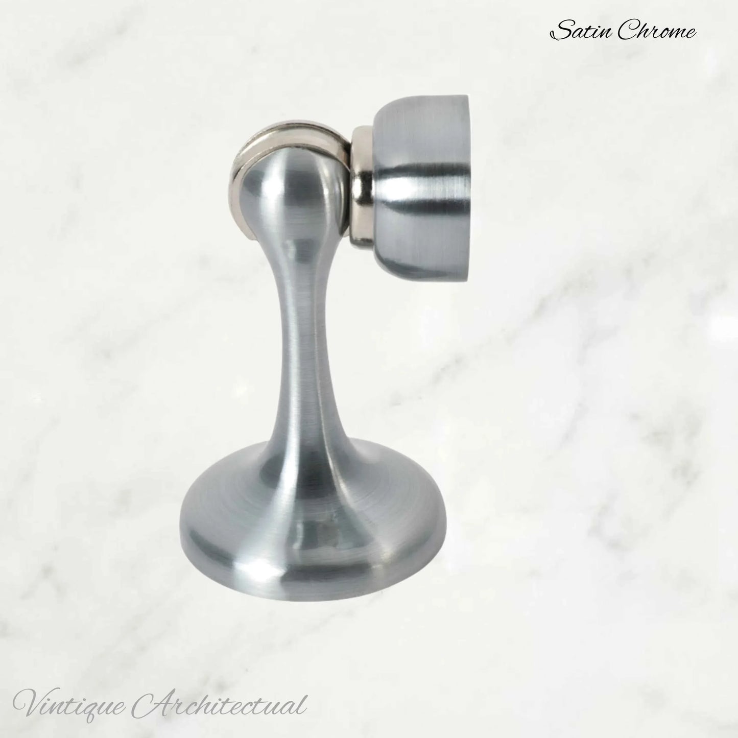 Satin Chrome Brass Magnetic door stop 75mm L x 44mm baseplate - Vintique Concepts