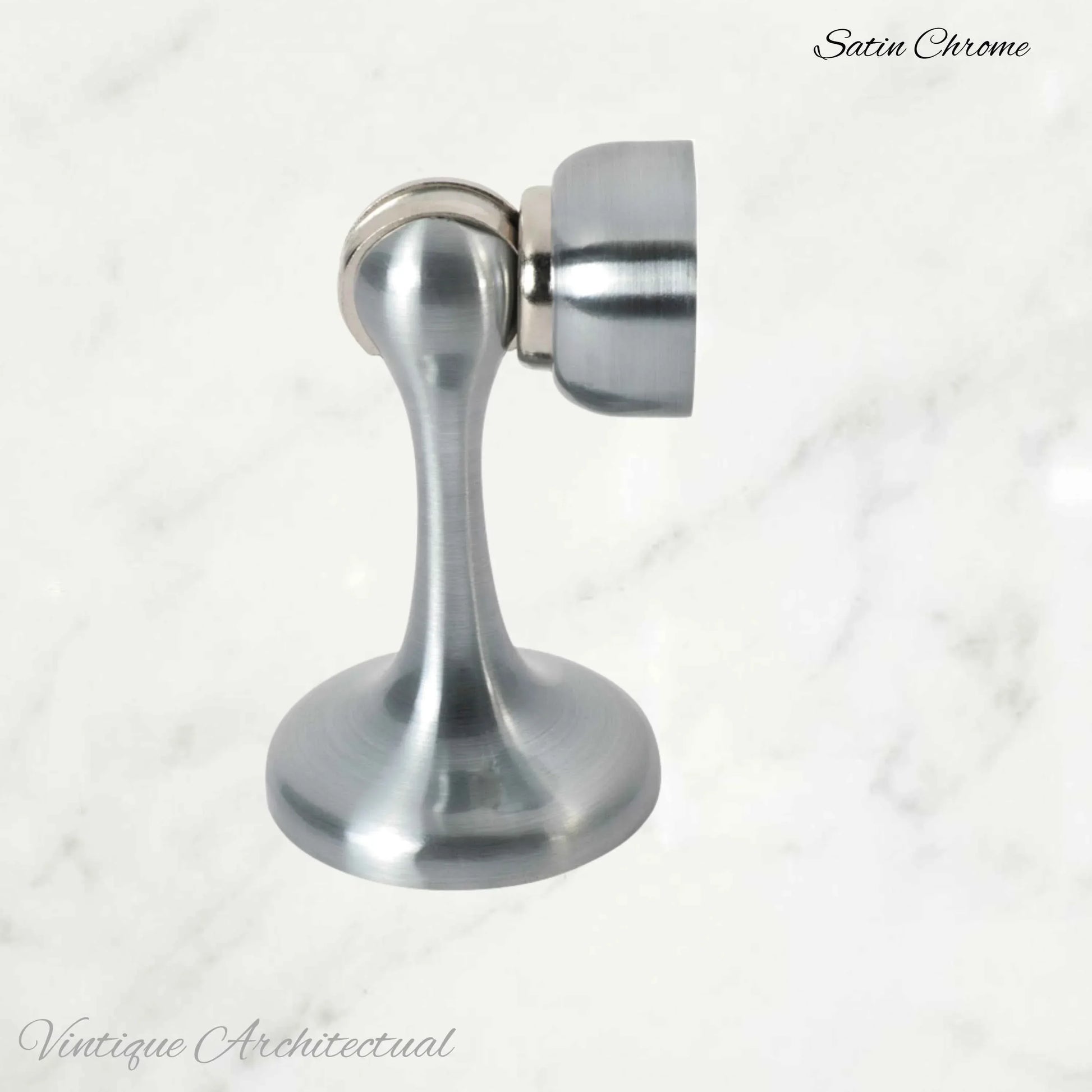 Satin Chrome Brass Magnetic door stop 75mm L x 44mm baseplate - Vintique Concepts