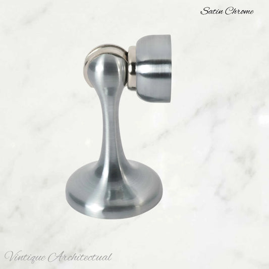 Satin Chrome Brass Magnetic door stop 75mm L x 44mm baseplate - Vintique Concepts