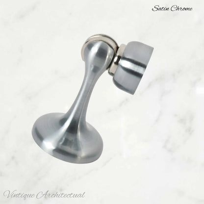 Satin Chrome Brass Magnetic door stop 75mm L x 44mm baseplate - Vintique Concepts