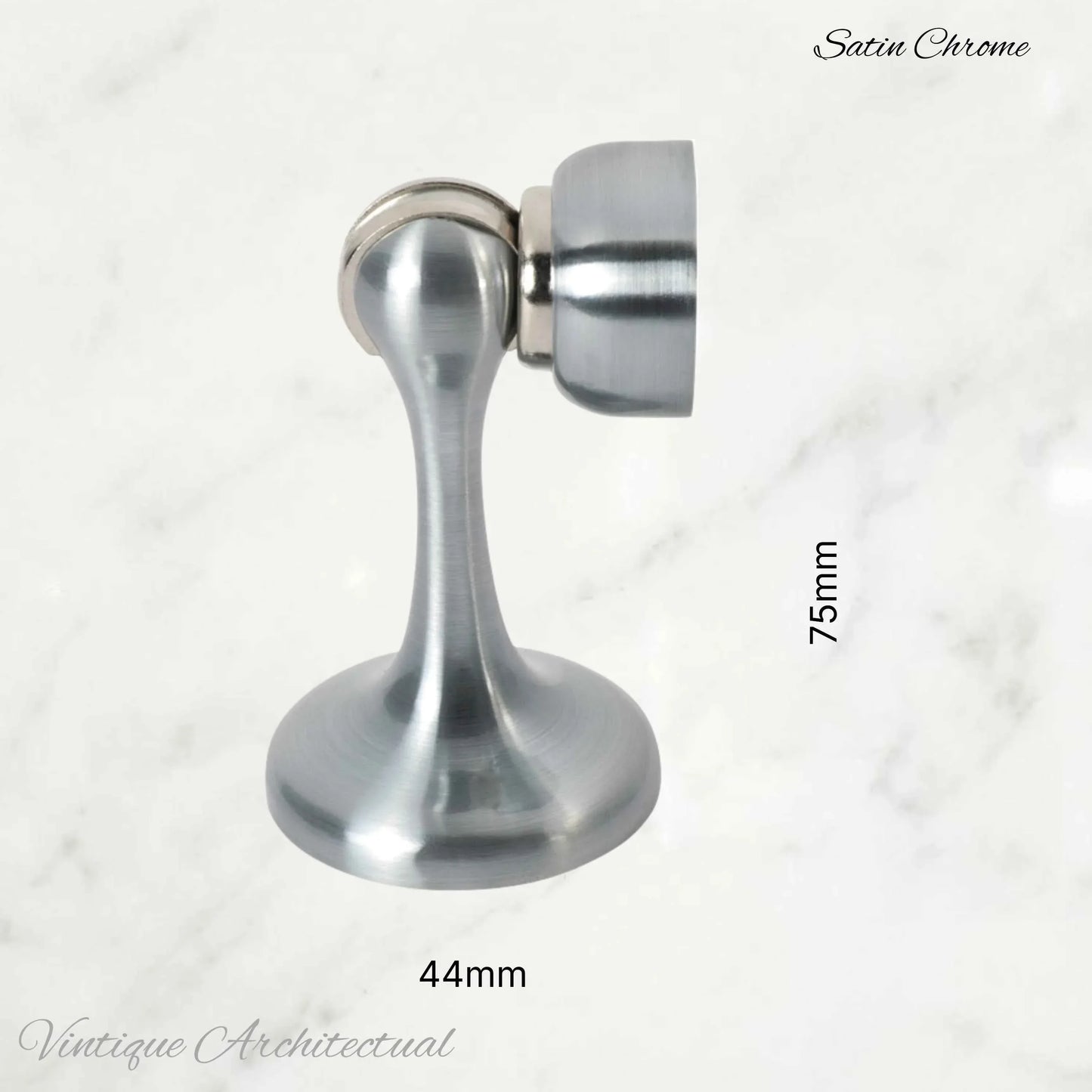 Satin Chrome Brass Magnetic door stop 75mm L x 44mm baseplate - Vintique Concepts