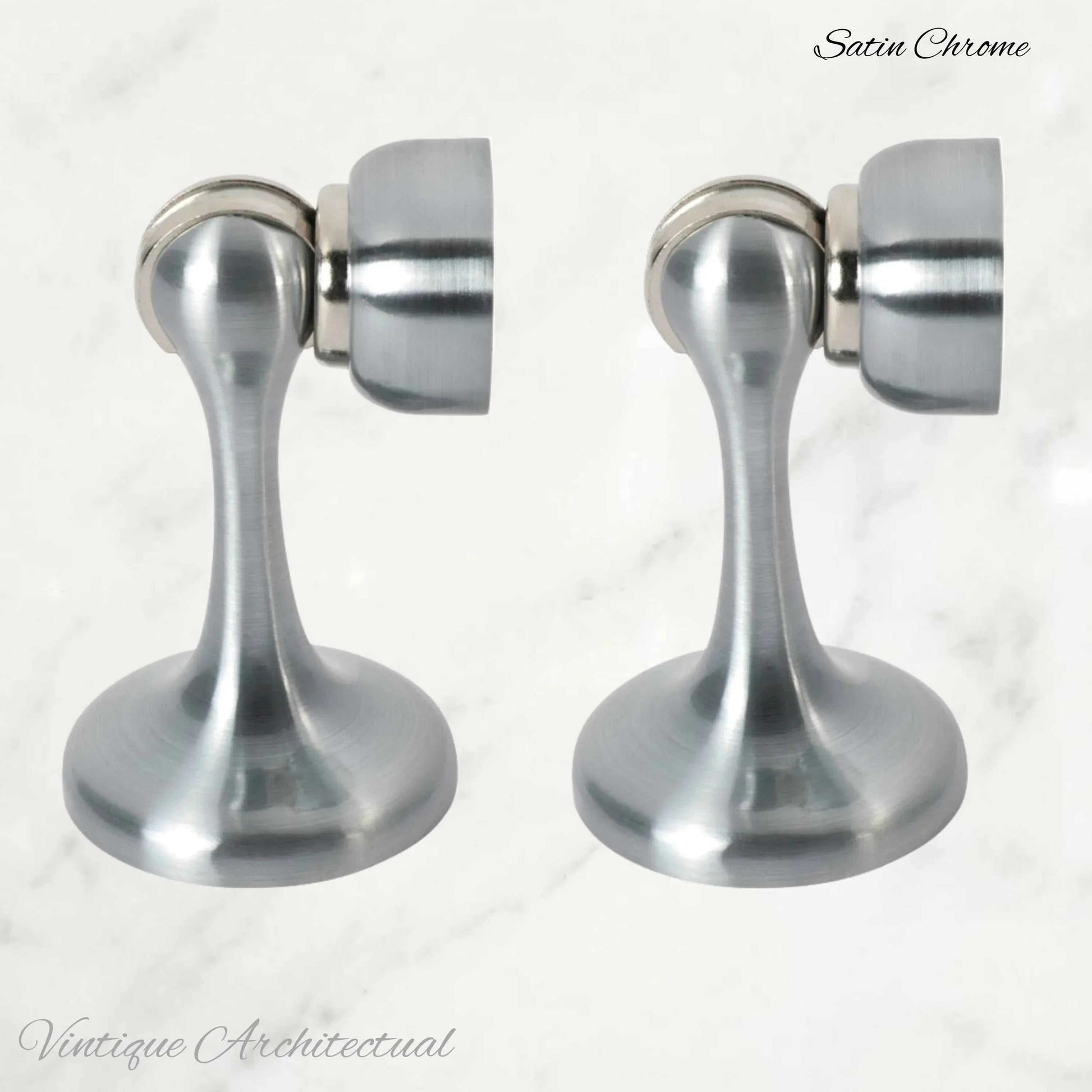 Satin Chrome Brass Magnetic door stop 75mm L x 44mm baseplate - Vintique Concepts