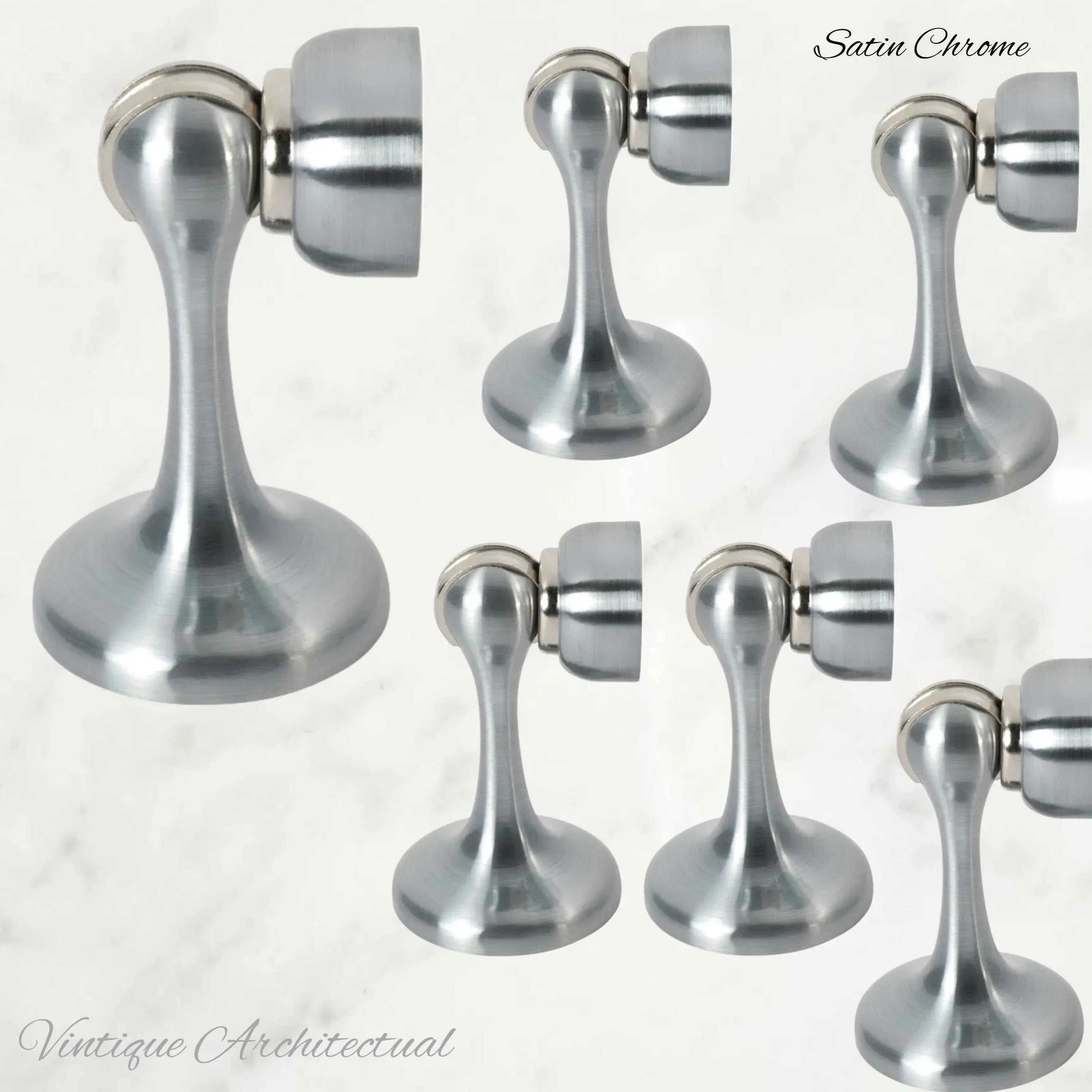 Satin Chrome Brass Magnetic door stop 75mm L x 44mm baseplate - Vintique Concepts