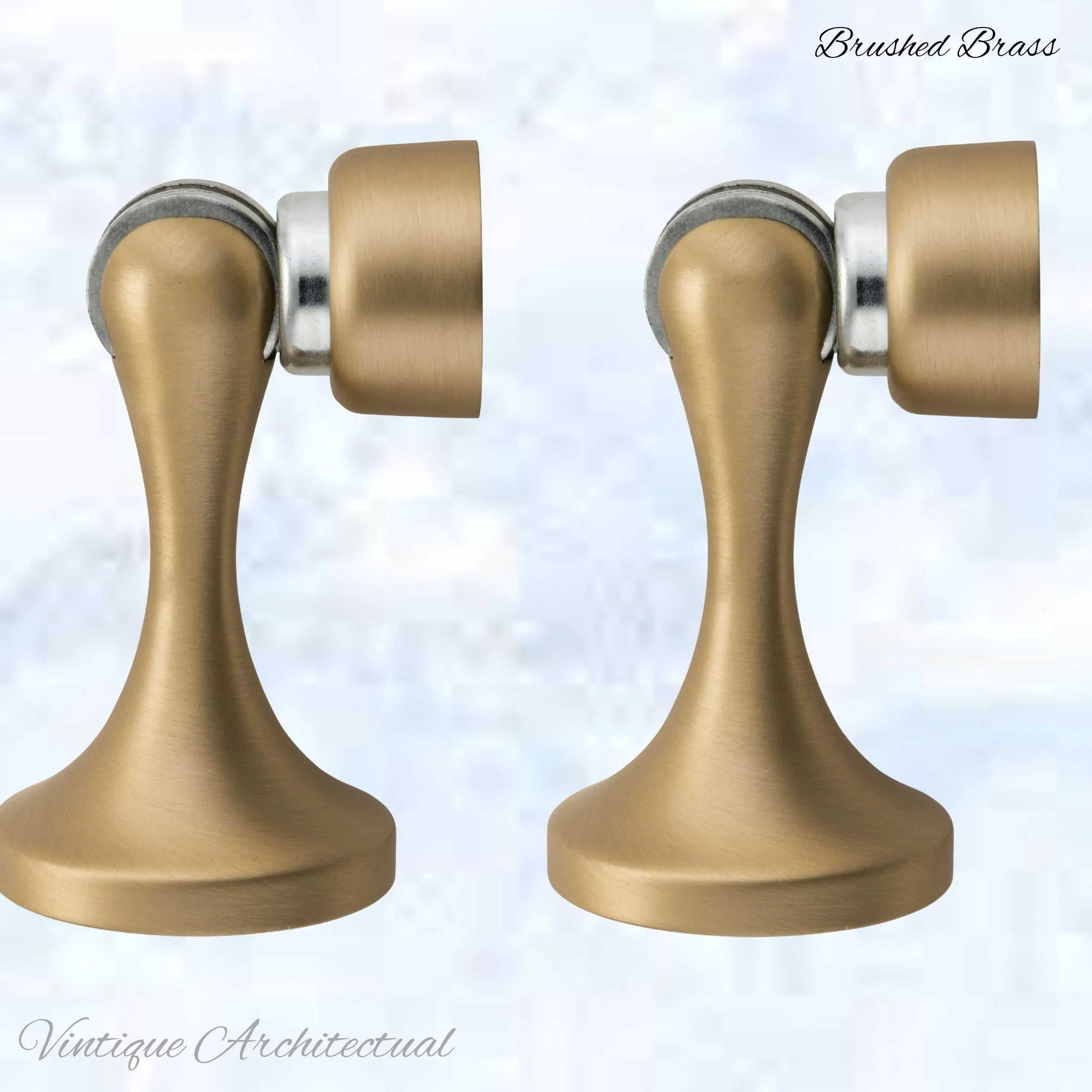 Brushed Brass Magnetic door stop 75mm L x 44mm baseplate - Vintique Concepts