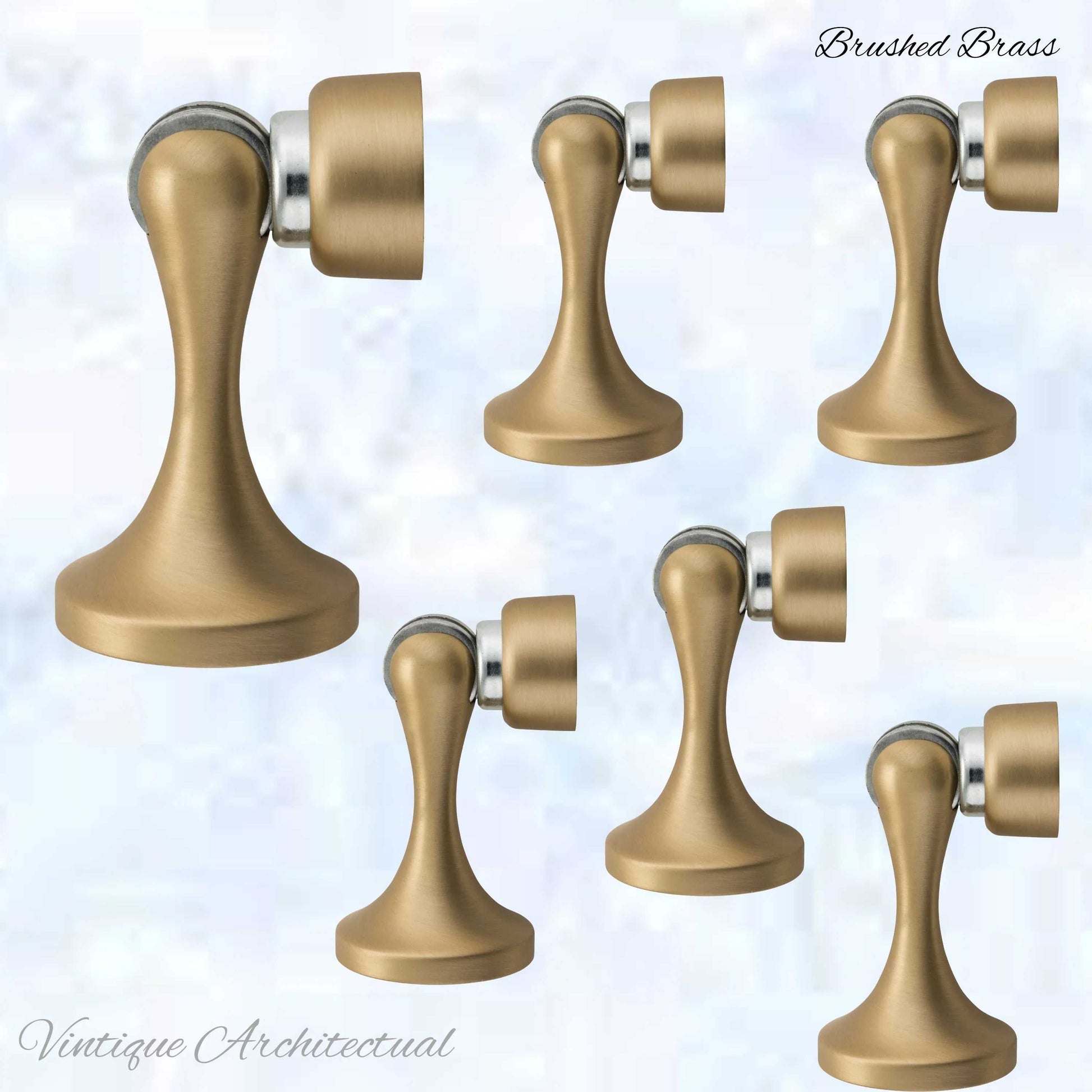 Brushed Brass Magnetic door stop 75mm L x 44mm baseplate - Vintique Concepts