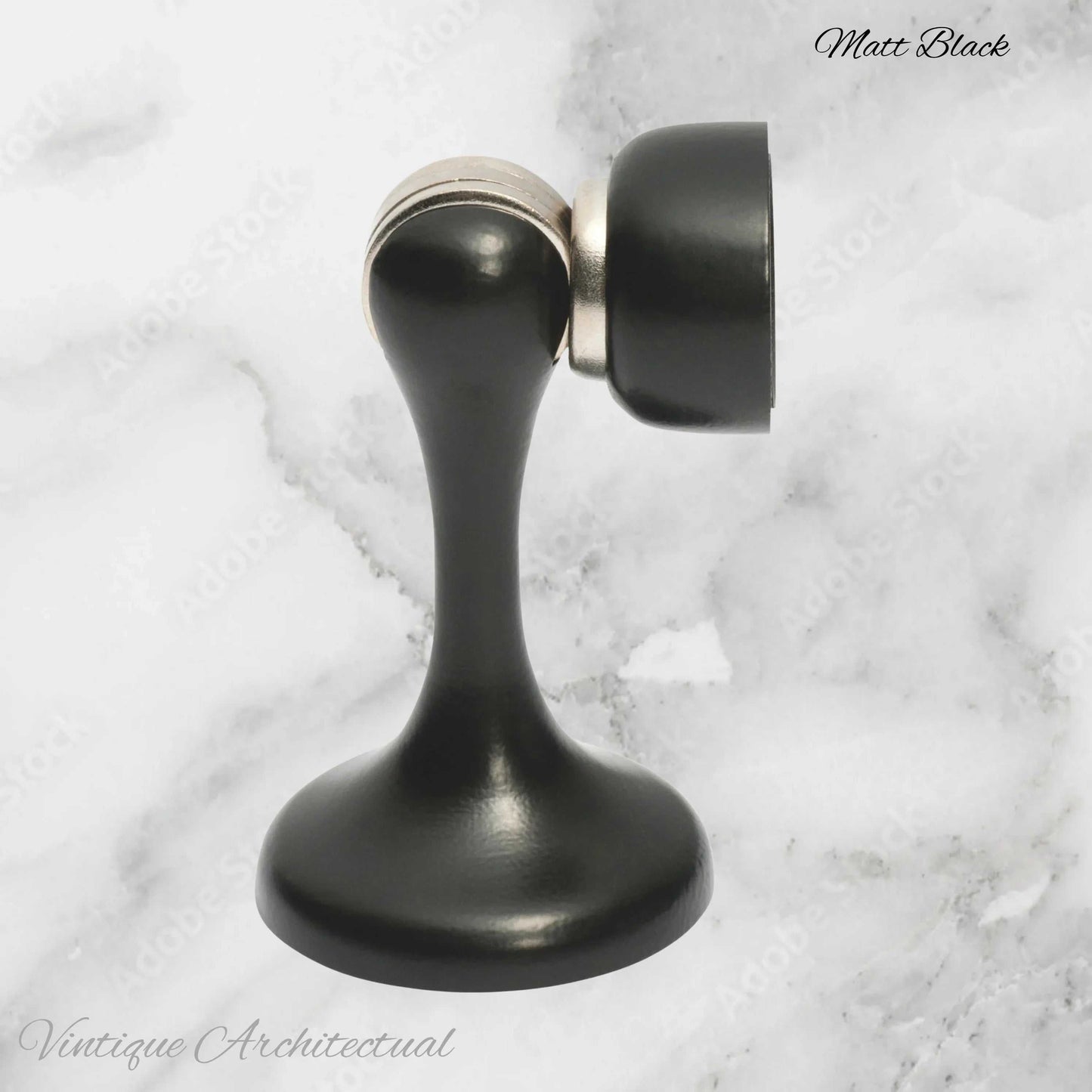 Matt Black Brass Magnetic door stop 75mm L x 44mm baseplate - Vintique Concepts