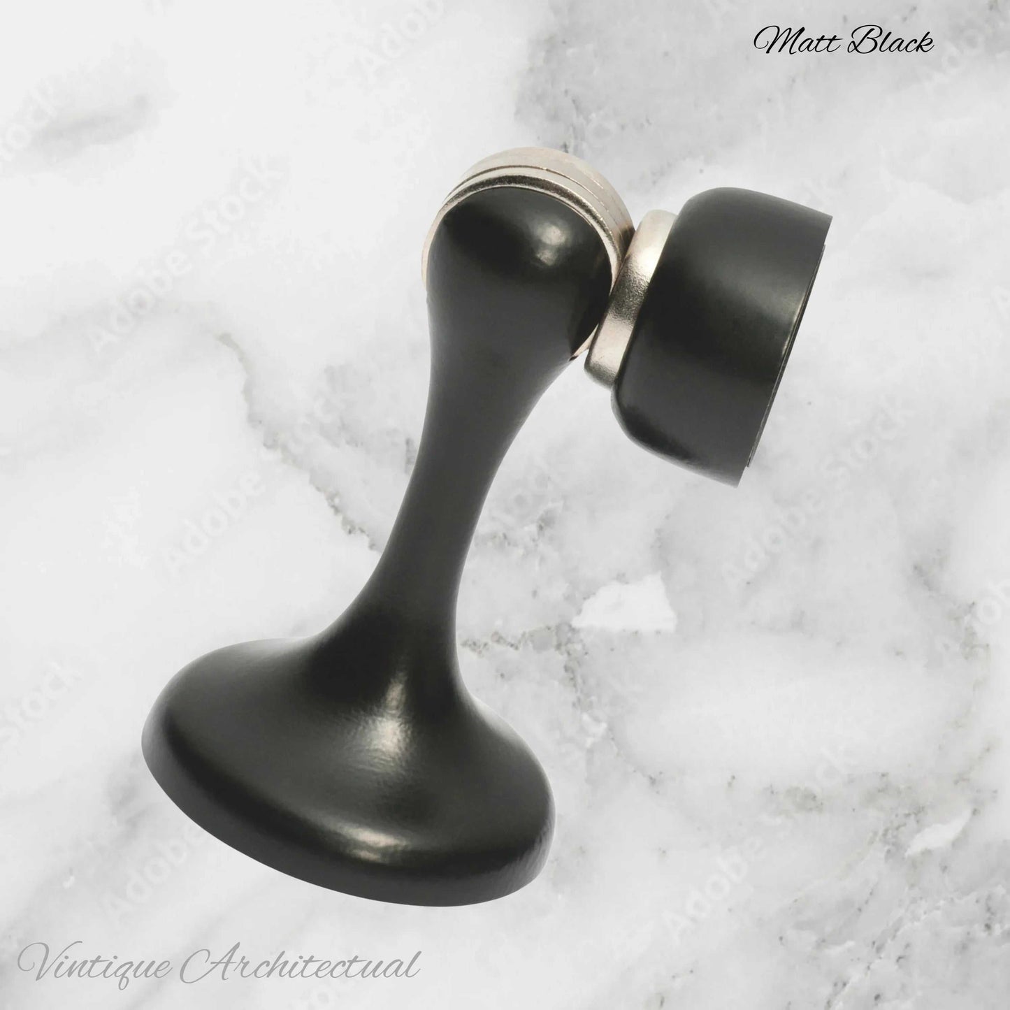 Matt Black Brass Magnetic door stop 75mm L x 44mm baseplate - Vintique Concepts