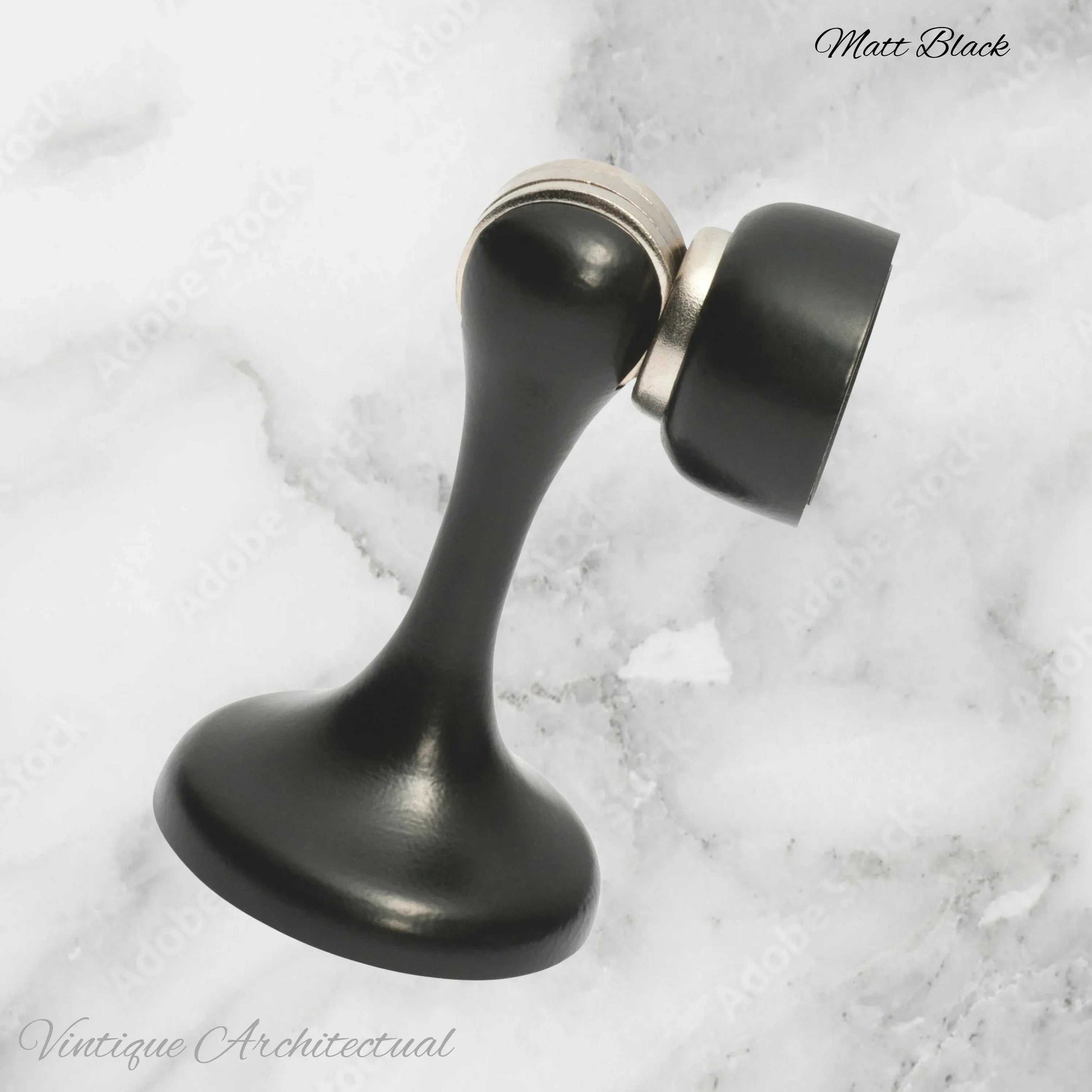 Matt Black Brass Magnetic door stop 75mm L x 44mm baseplate - Vintique Concepts