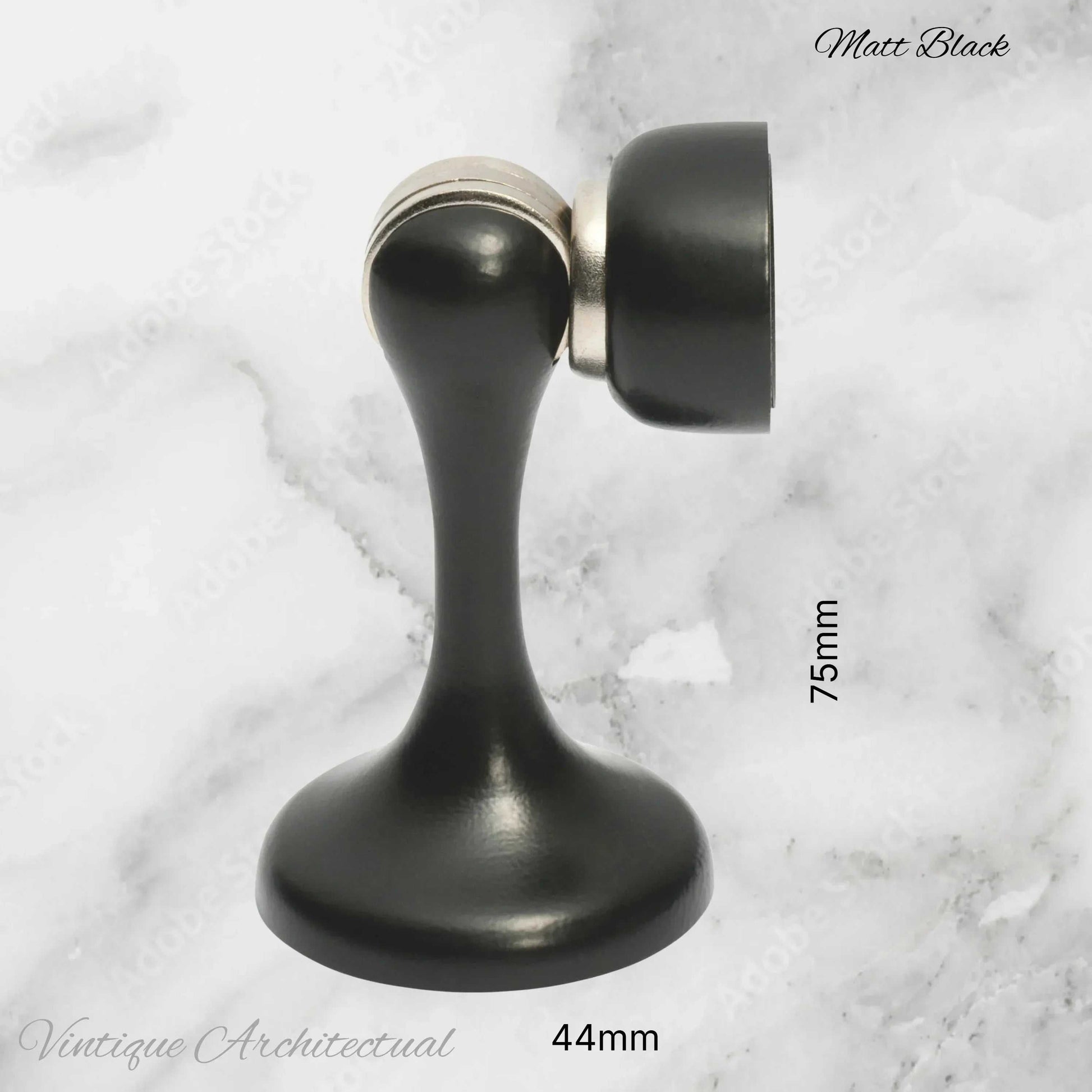 Matt Black Brass Magnetic door stop 75mm L x 44mm baseplate - Vintique Concepts