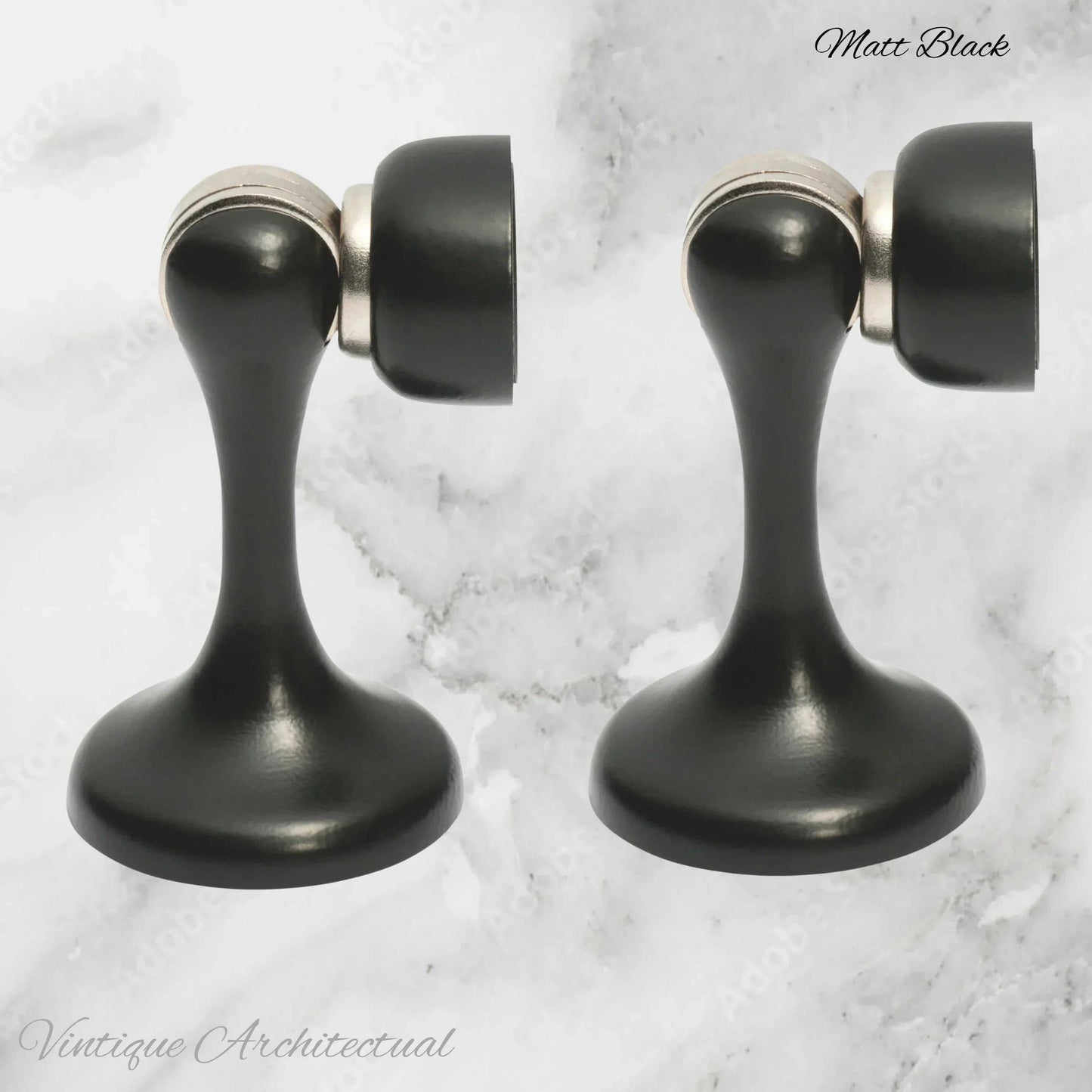 Matt Black Brass Magnetic door stop 75mm L x 44mm baseplate - Vintique Concepts