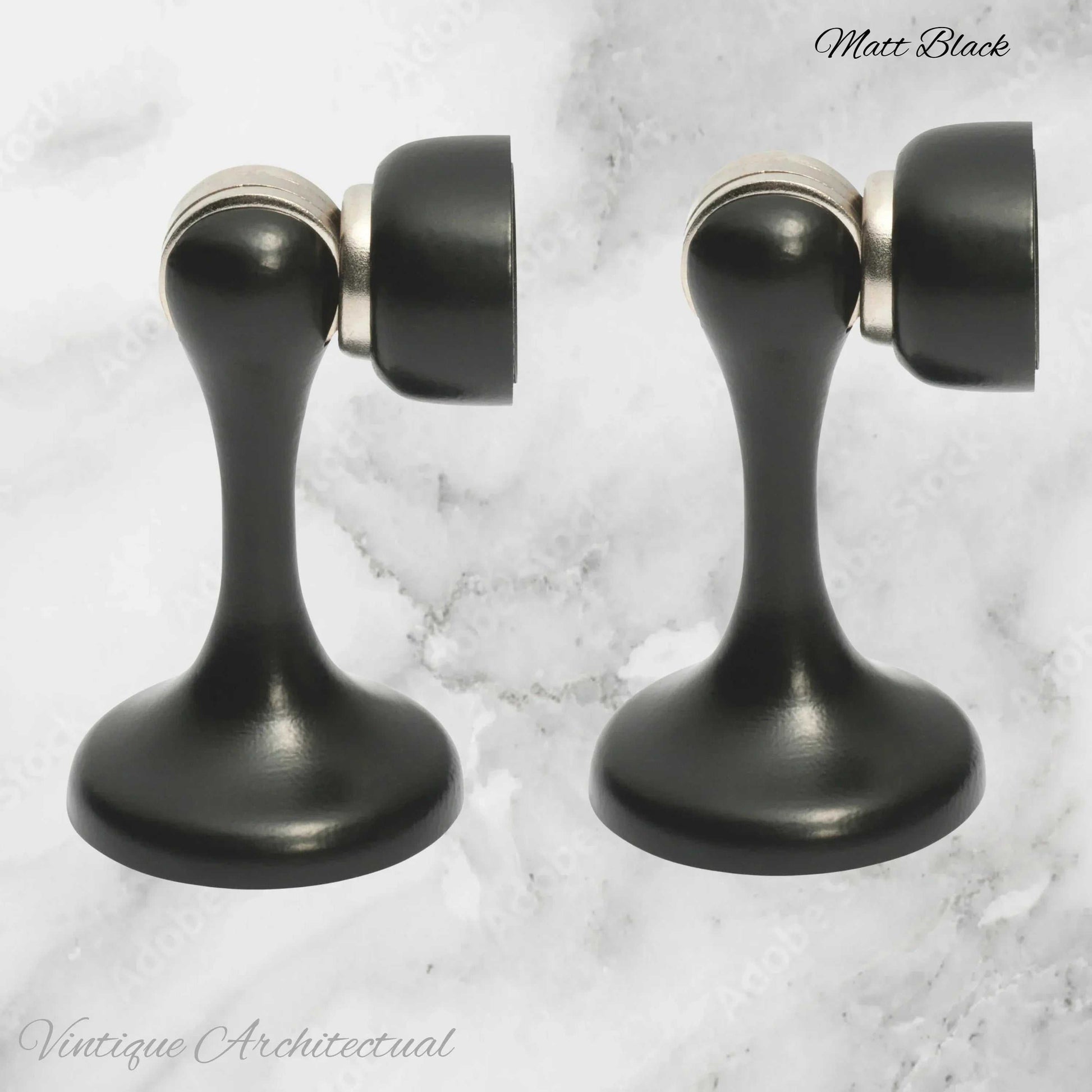 Matt Black Brass Magnetic door stop 75mm L x 44mm baseplate - Vintique Concepts