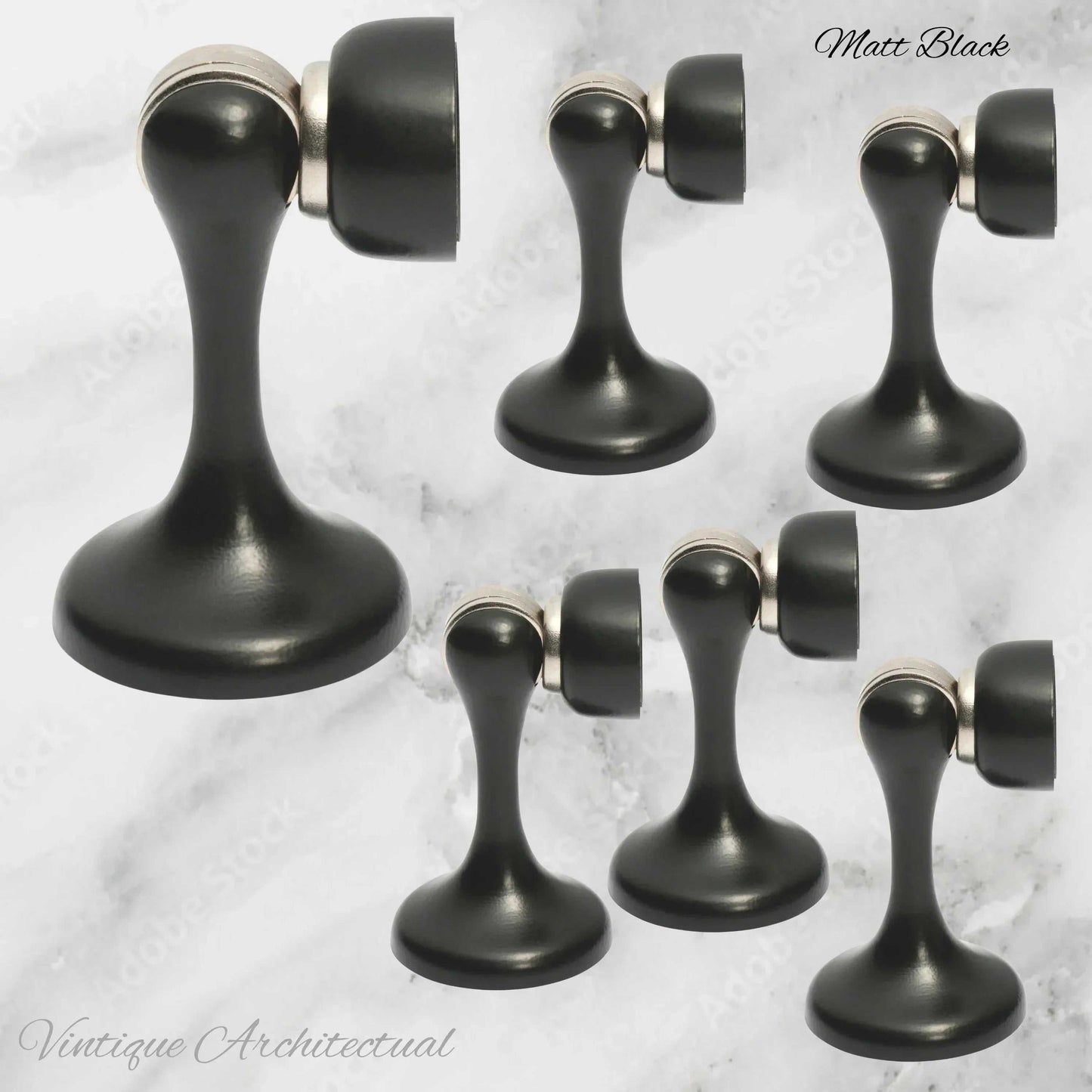 Matt Black Brass Magnetic door stop 75mm L x 44mm baseplate - Vintique Concepts