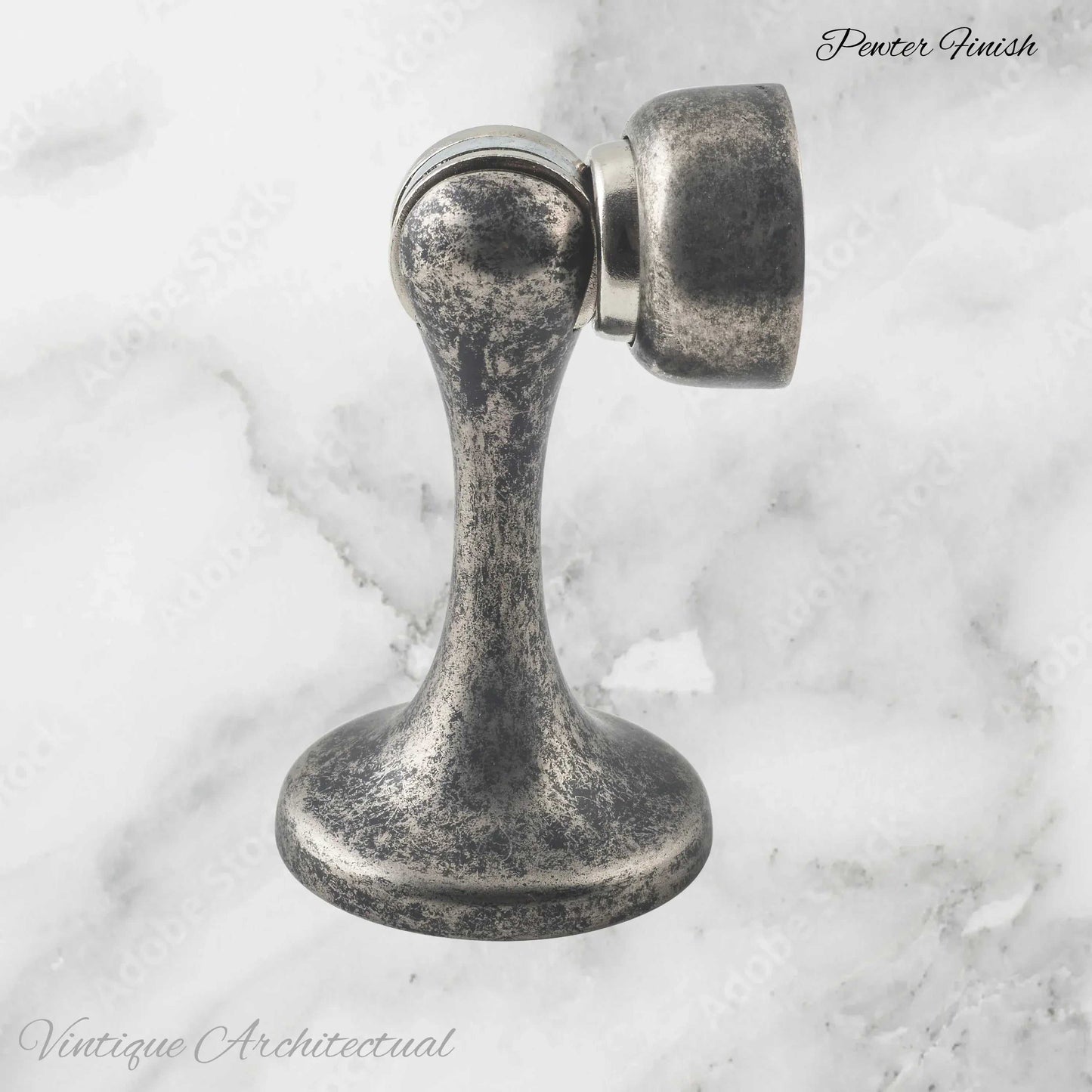 Pewter Finish Brass Magnetic door stop 75mm L x 44mm baseplate - Vintique Concepts