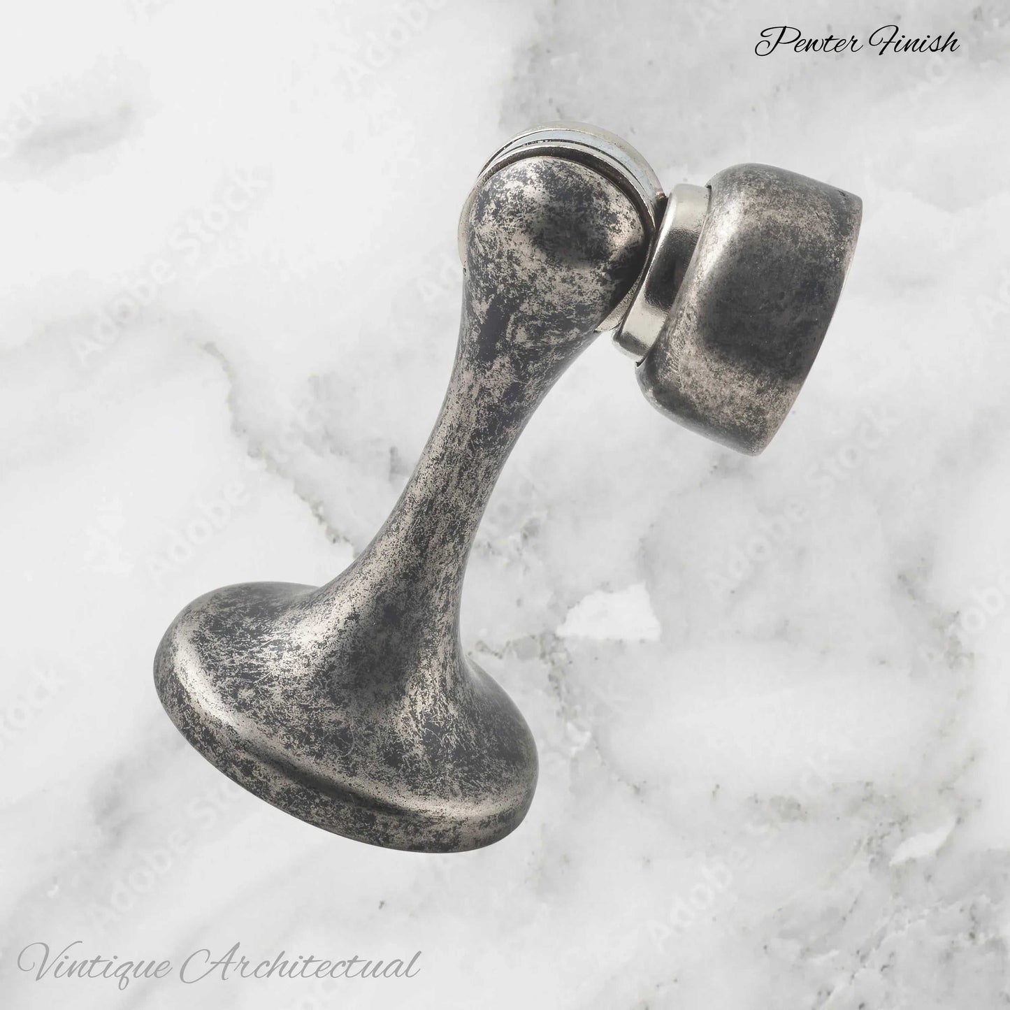 Pewter Finish Brass Magnetic door stop 75mm L x 44mm baseplate - Vintique Concepts