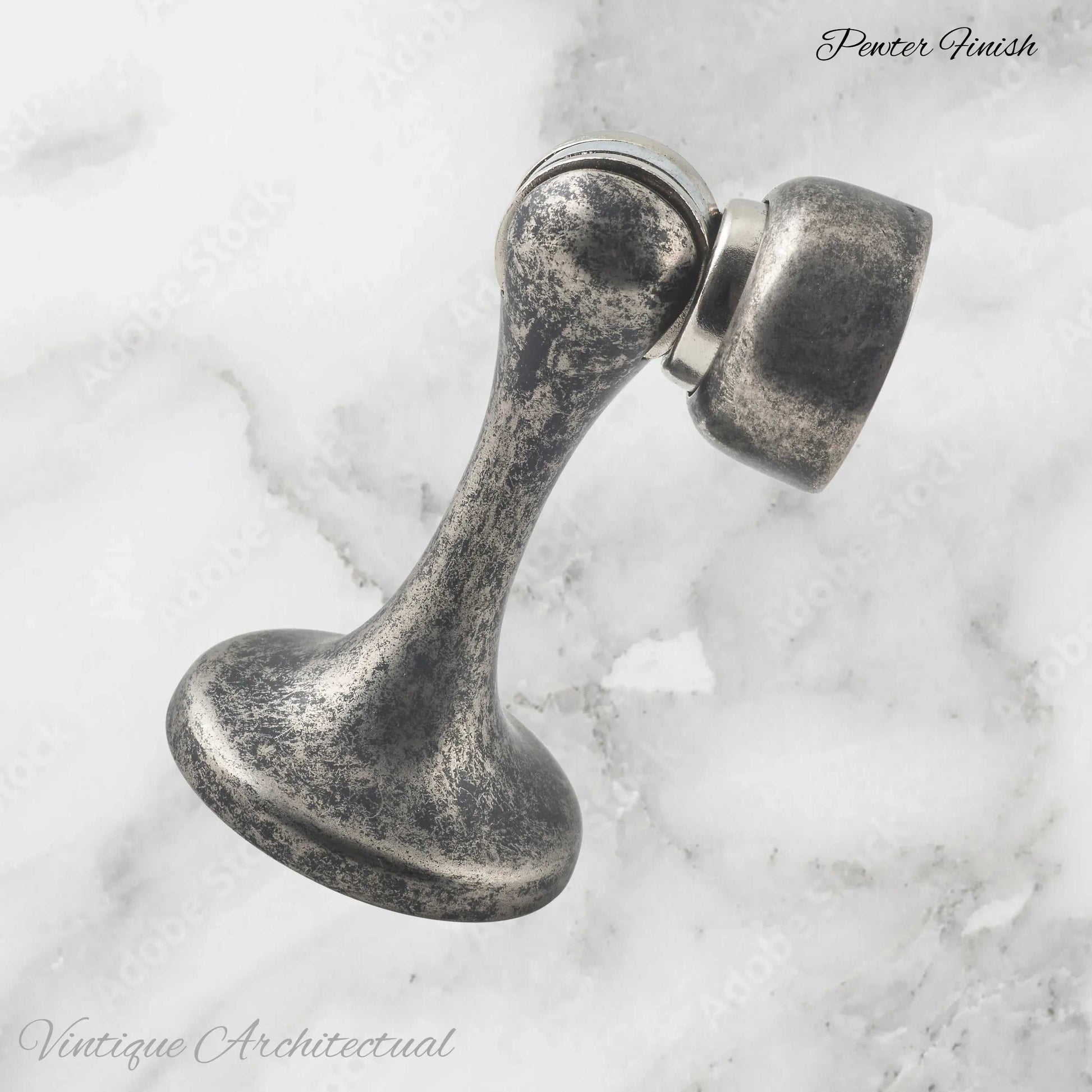 Pewter Finish Brass Magnetic door stop 75mm L x 44mm baseplate - Vintique Concepts