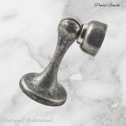 Pewter Finish Brass Magnetic door stop 75mm L x 44mm baseplate - Vintique Concepts