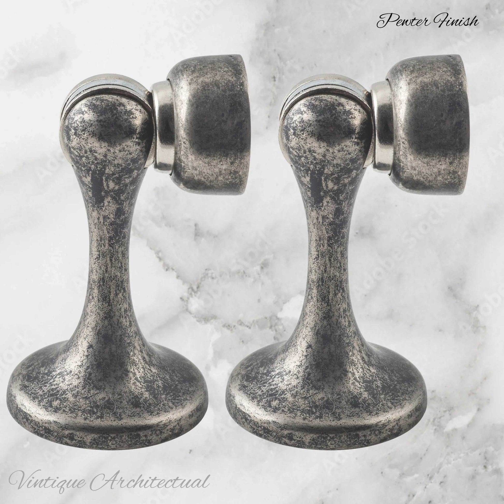 Pewter Finish Brass Magnetic door stop 75mm L x 44mm baseplate - Vintique Concepts