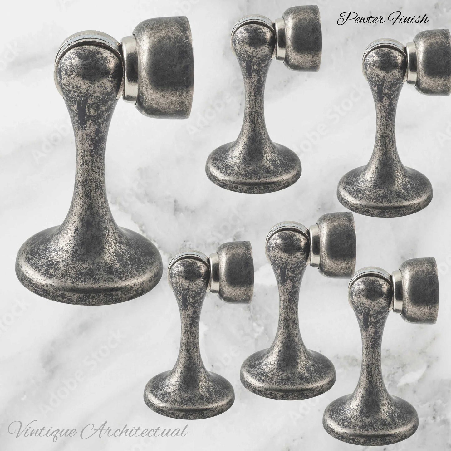 Pewter Finish Brass Magnetic door stop 75mm L x 44mm baseplate - Vintique Concepts
