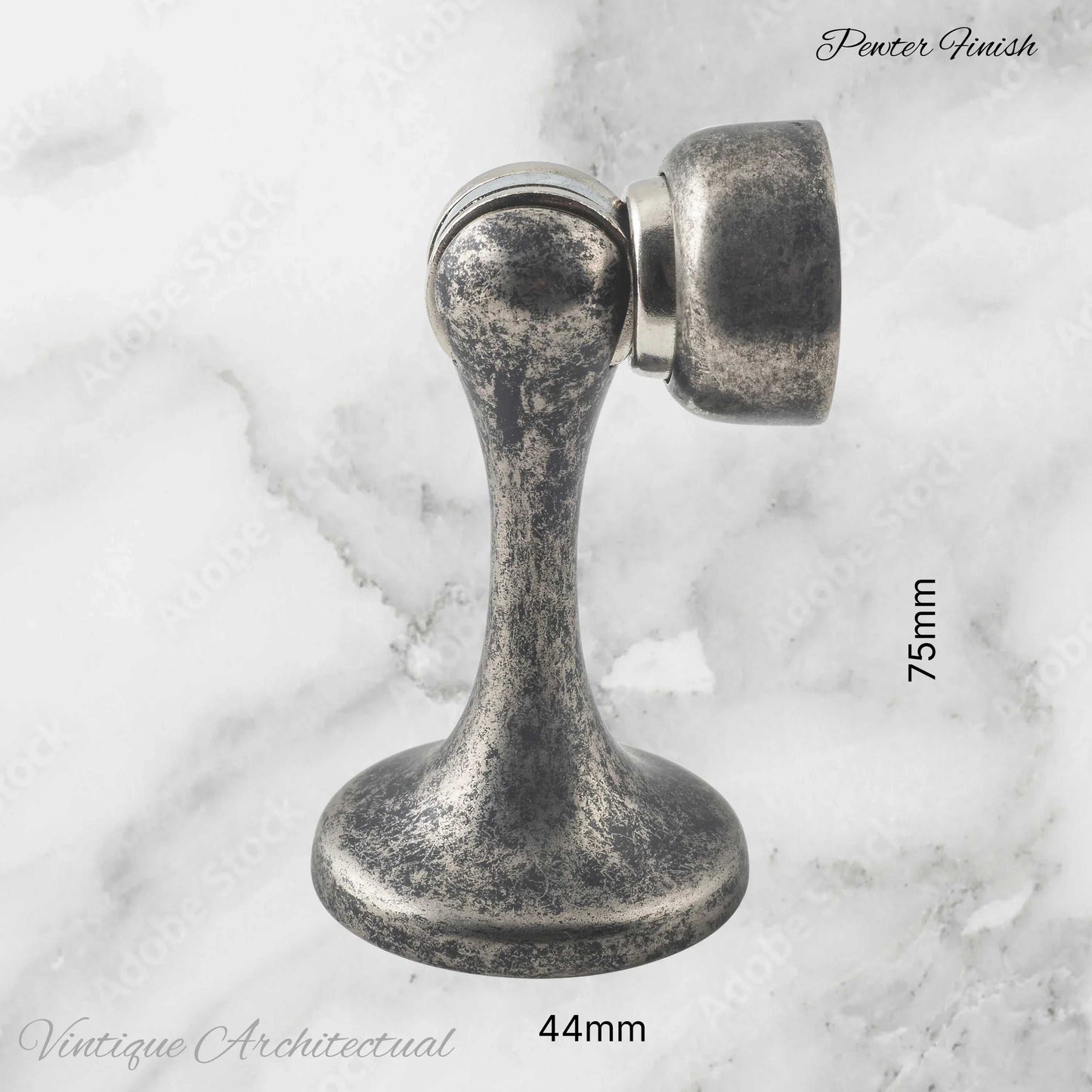 Pewter Finish Brass Magnetic door stop 75mm L x 44mm baseplate - Vintique Concepts