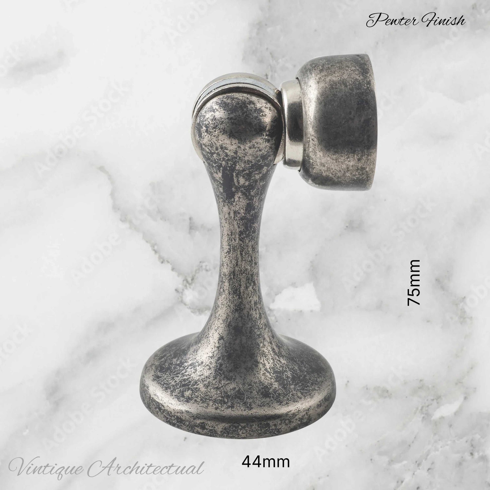 Pewter Finish Brass Magnetic door stop 75mm L x 44mm baseplate - Vintique Concepts
