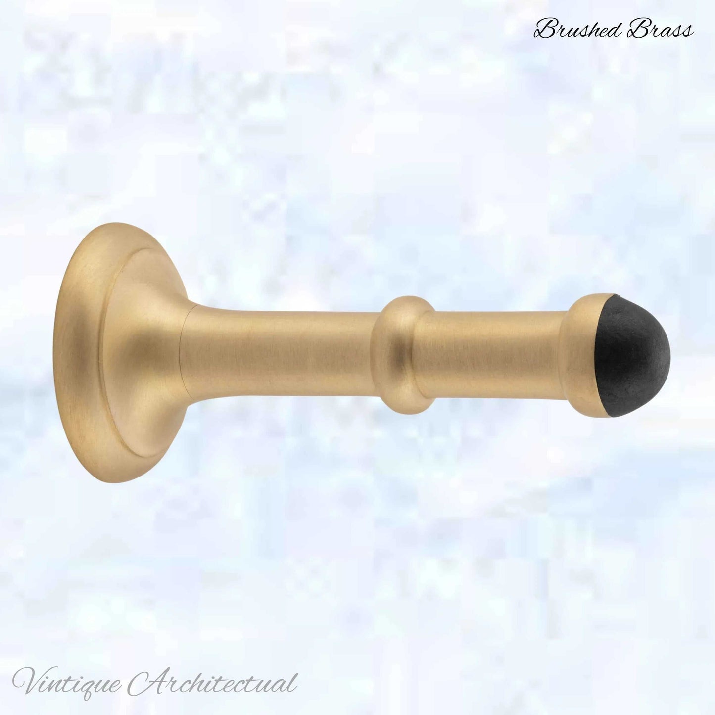 Brushed Brass Classic rubber door stop 100mm Long-Invsible fixing - Vintique Concepts