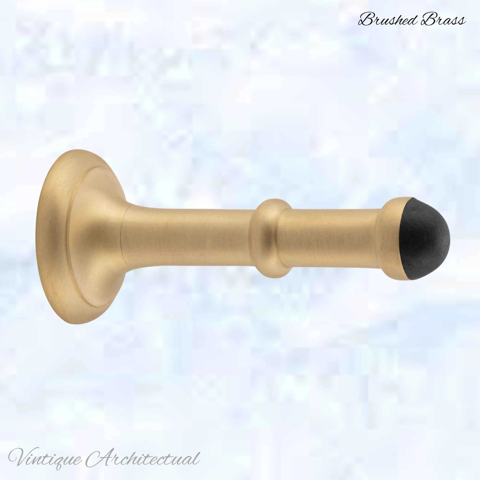 Brushed Brass Classic rubber door stop 100mm Long-Invsible fixing - Vintique Concepts