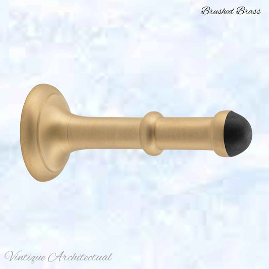 Brushed Brass Classic rubber door stop 100mm Long-Invsible fixing - Vintique Concepts