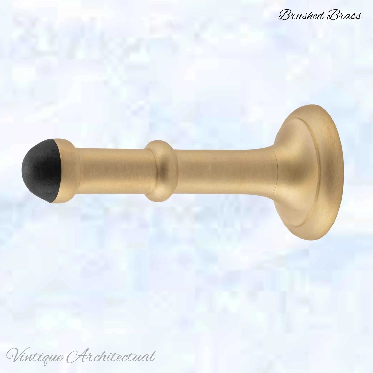 Brushed Brass Classic rubber door stop 100mm Long-Invsible fixing - Vintique Concepts
