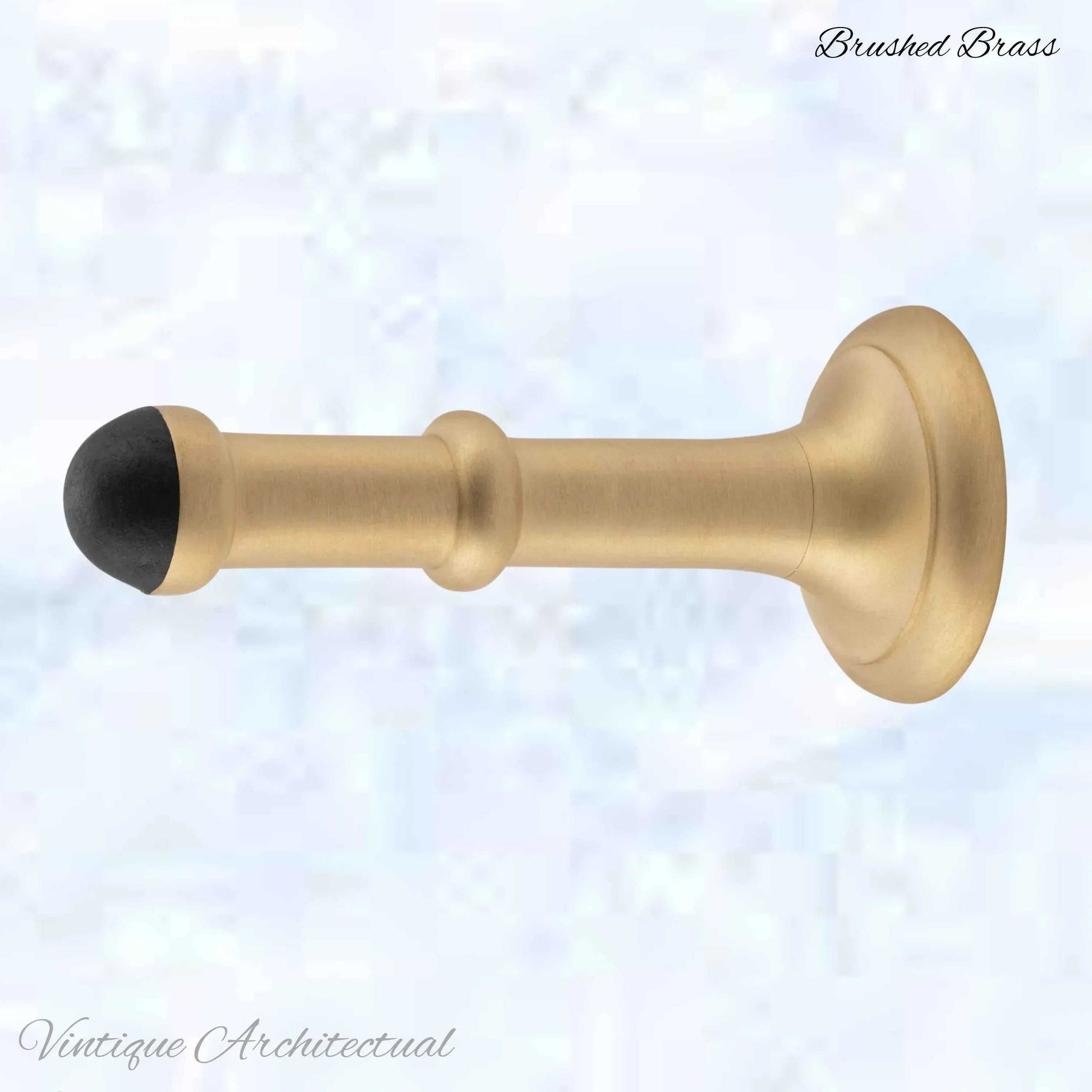 Brushed Brass Classic rubber door stop 100mm Long-Invsible fixing - Vintique Concepts