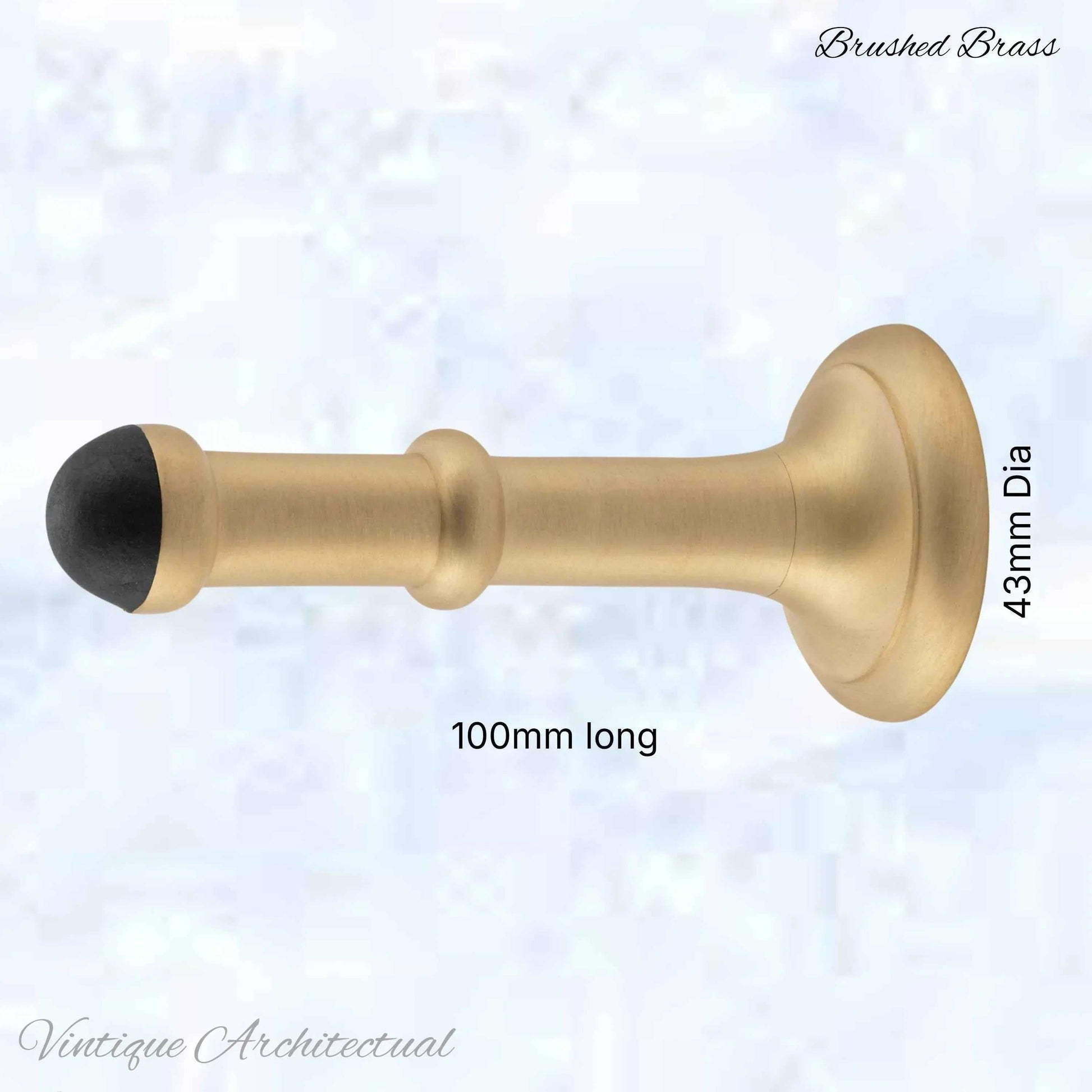 Brushed Brass Classic rubber door stop 100mm Long-Invsible fixing - Vintique Concepts