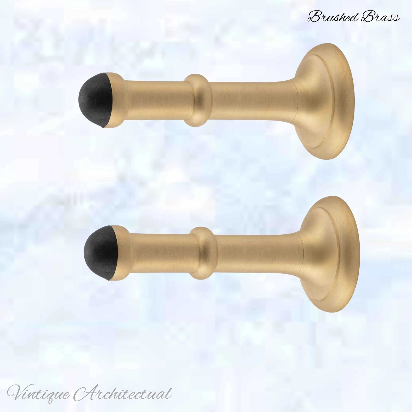 Brushed Brass Classic rubber door stop 100mm Long-Invsible fixing - Vintique Concepts
