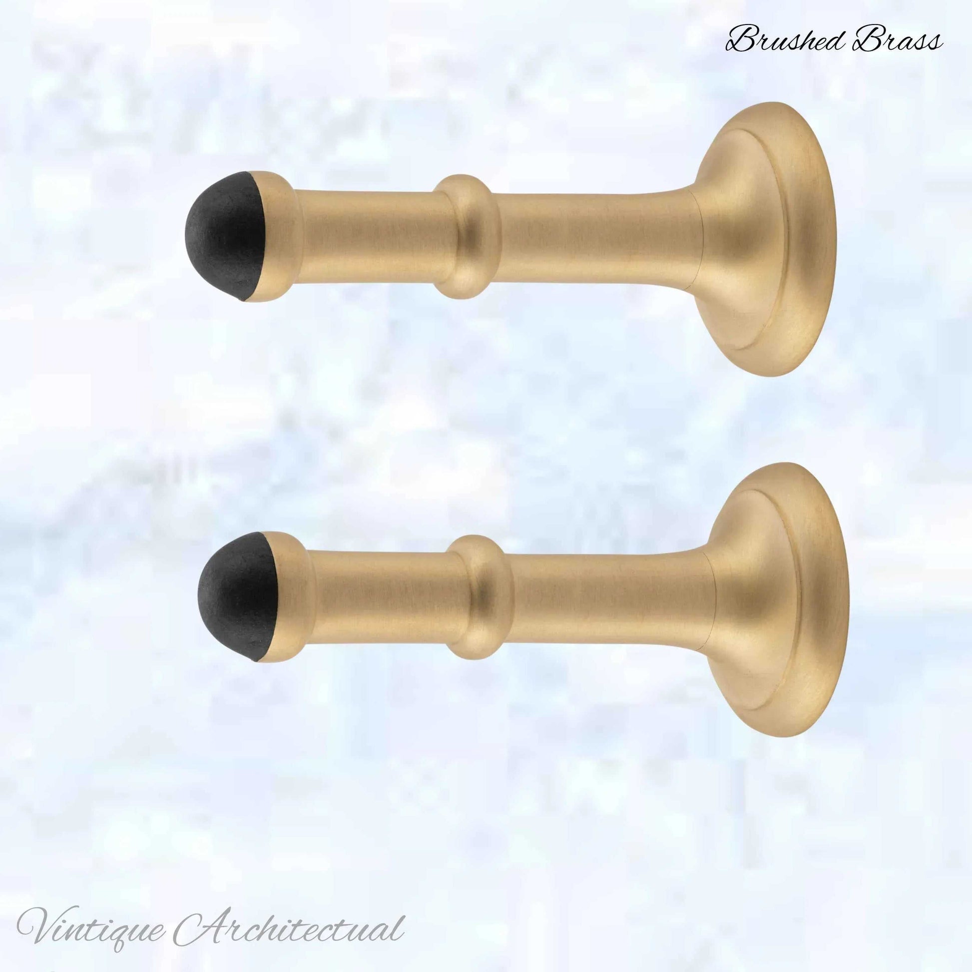 Brushed Brass Classic rubber door stop 100mm Long-Invsible fixing - Vintique Concepts