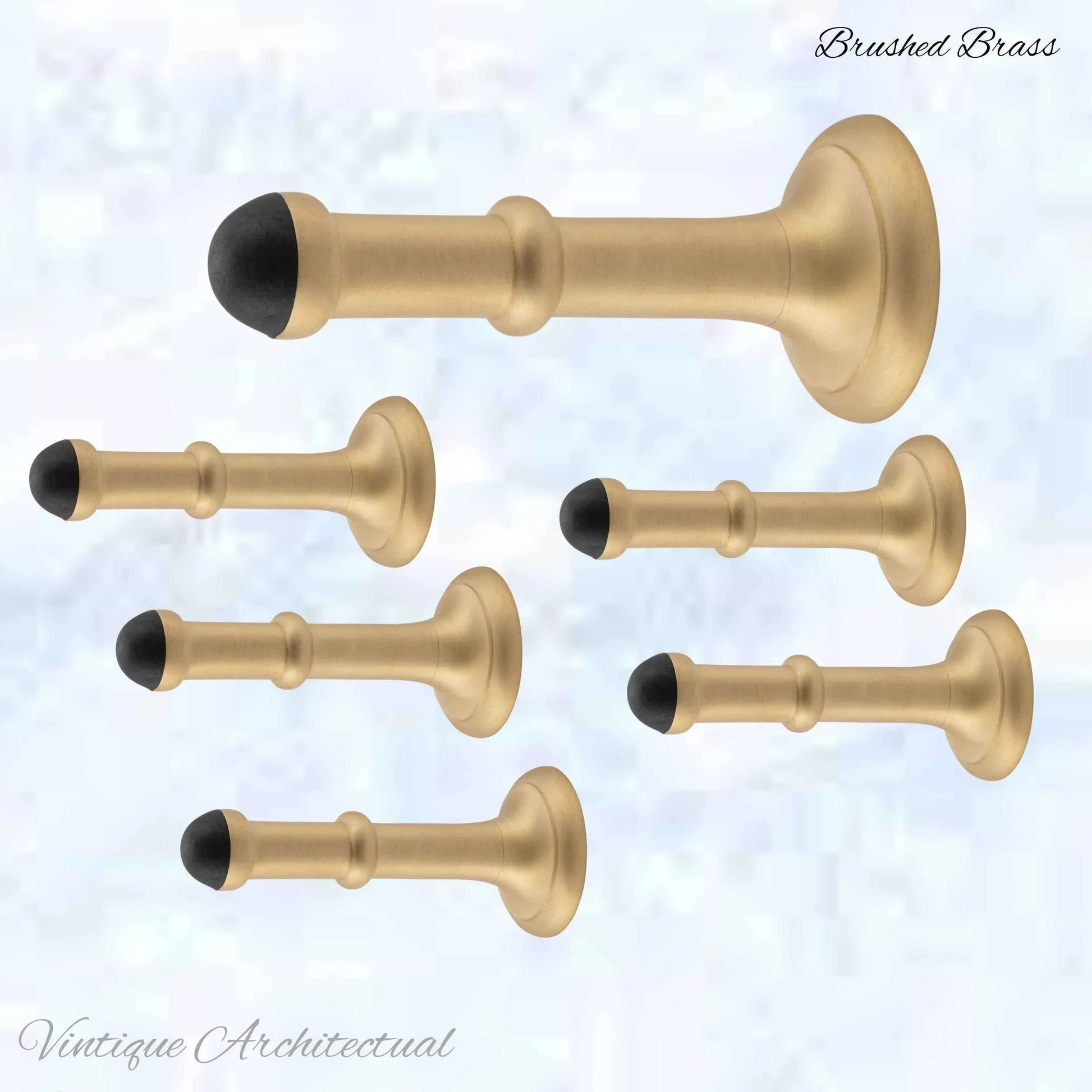 Brushed Brass Classic rubber door stop 100mm Long-Invsible fixing - Vintique Concepts