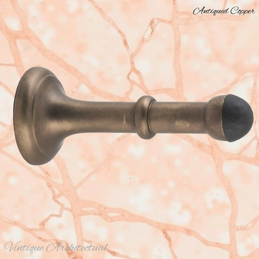 Antiqued Copper Brass Classic rubber door stop 100mm Long-Invsible fixing - Vintique Concepts