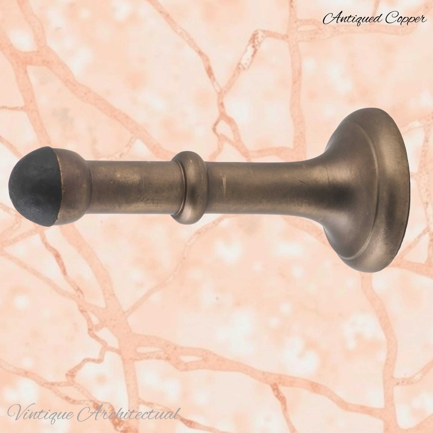 Antiqued Copper Brass Classic rubber door stop 100mm Long-Invsible fixing - Vintique Concepts
