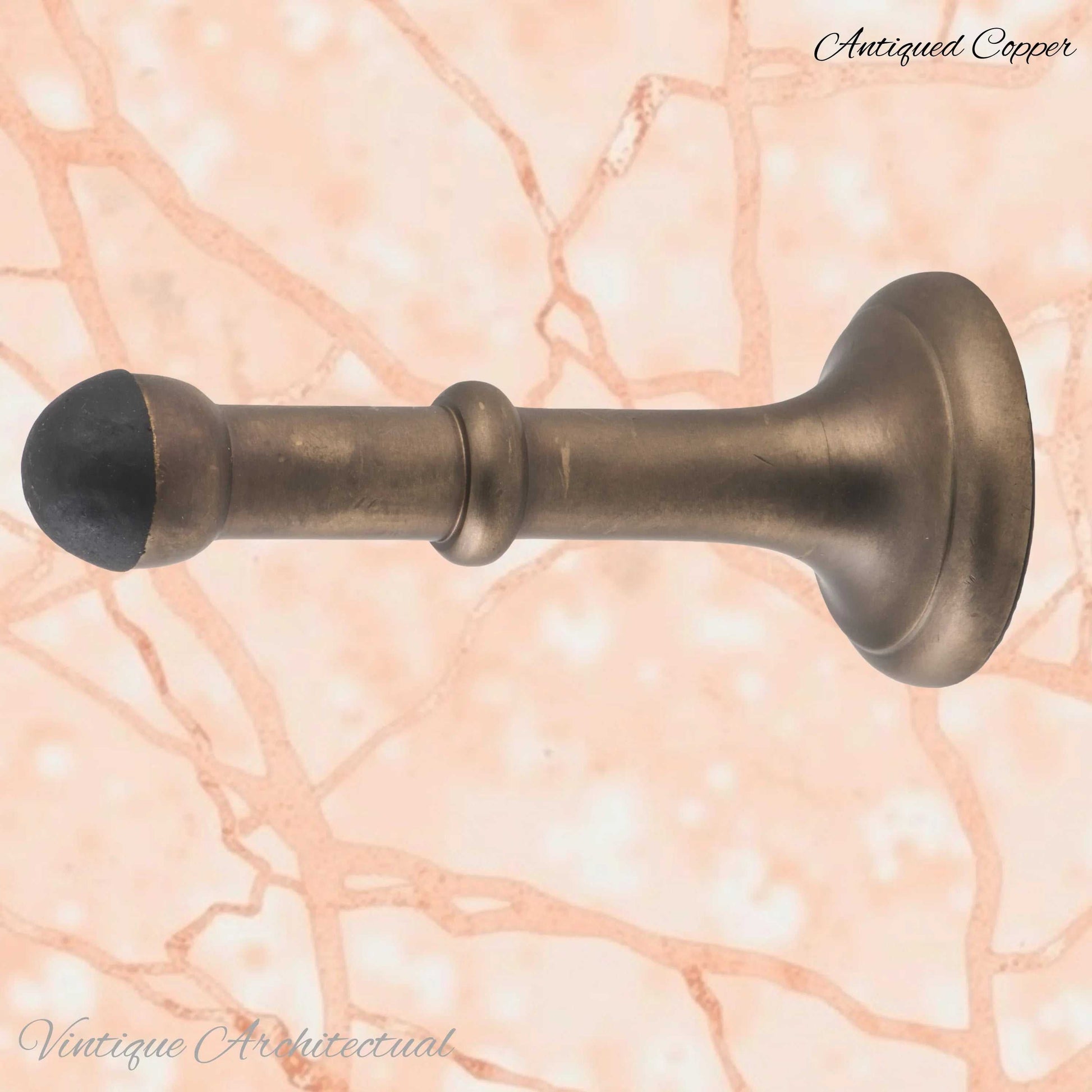 Antiqued Copper Brass Classic rubber door stop 100mm Long-Invsible fixing - Vintique Concepts