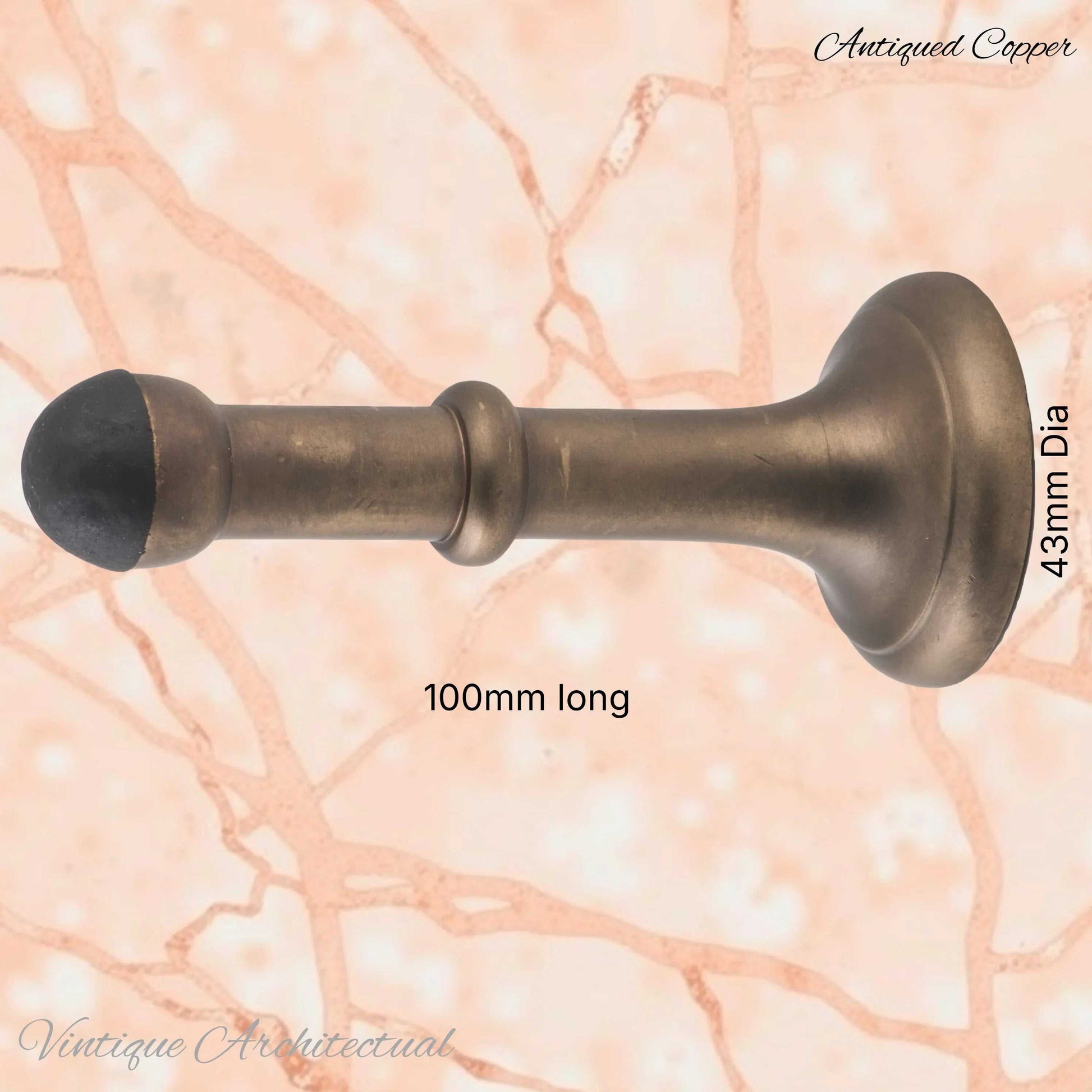 Antiqued Copper Brass Classic rubber door stop 100mm Long-Invsible fixing - Vintique Concepts